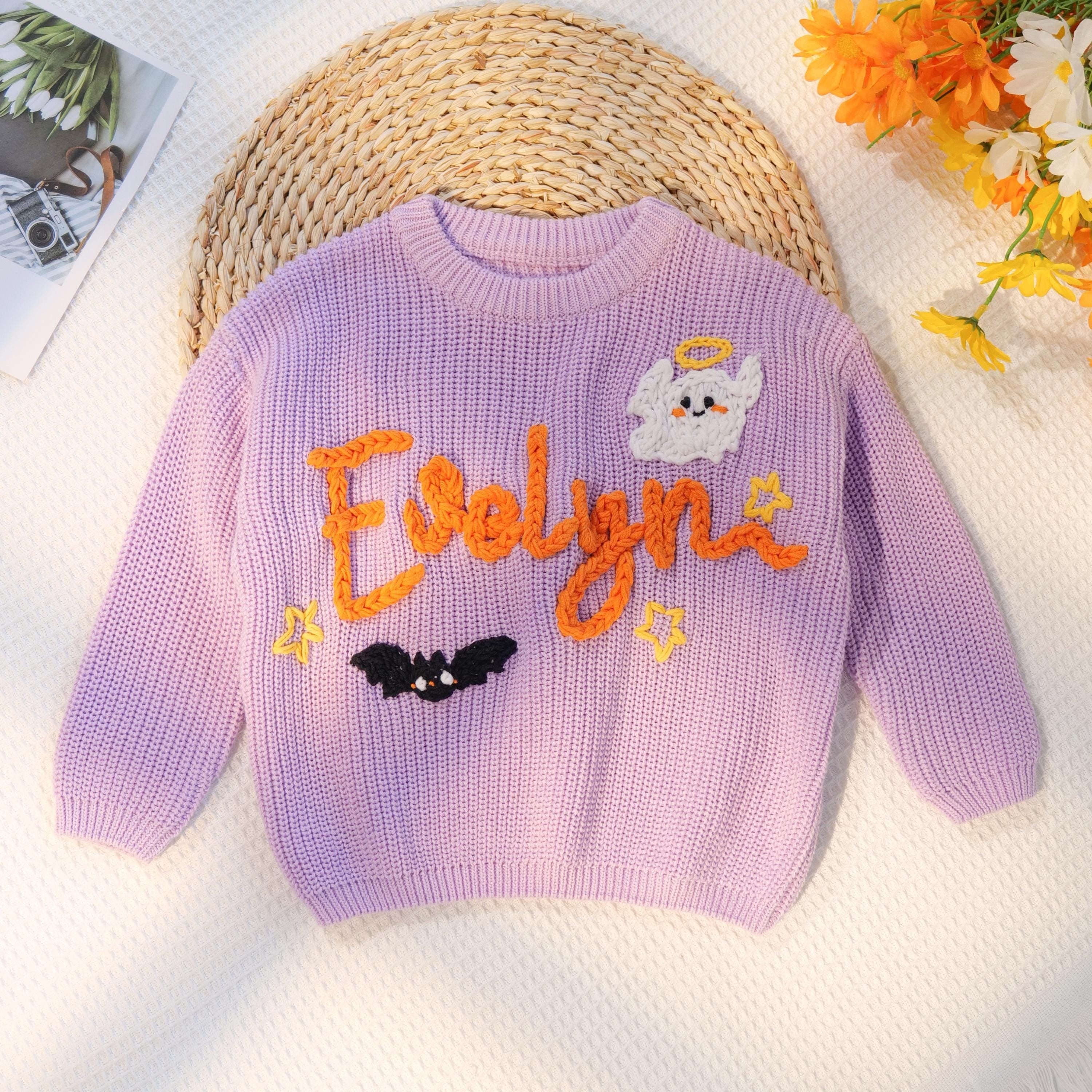 Happy Halloween Personalized Embroidered Name Baby Sweater, Custom Baby Name Sweater, Baby Girls Sweater With Name, Gift For Baby Girls Boy