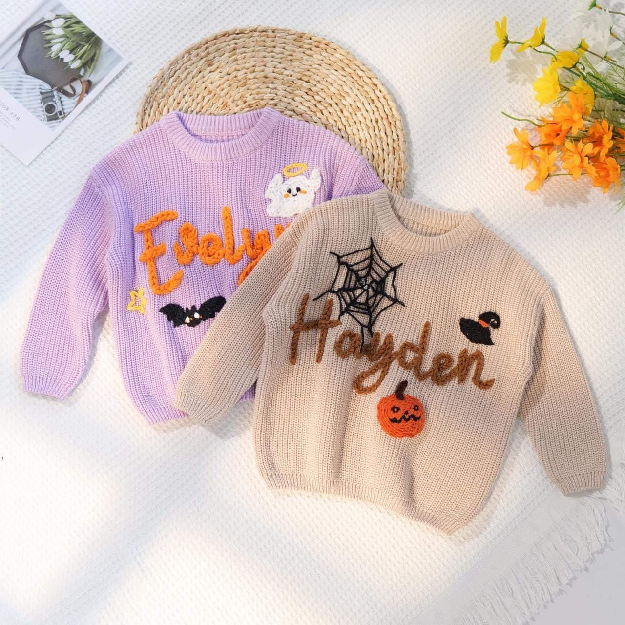 Happy Halloween Personalized Embroidered Name Baby Sweater, Custom Baby Name Sweater, Baby Girls Sweater With Name, Gift For Baby Girls Boy