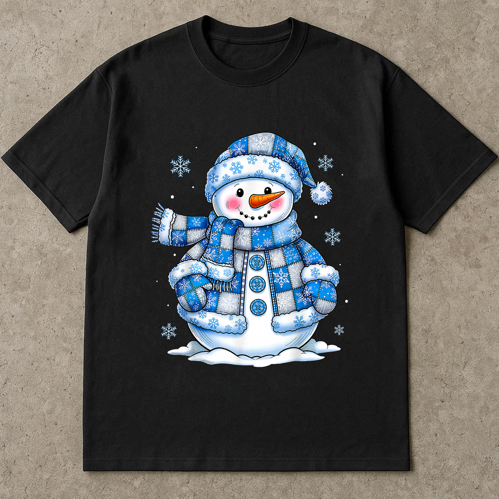 Blue Snowman Christmas Shirt, Cute Winter Holiday Tee, Snowflake Pattern Top, Festive Cozy Outfit, Santa Season Gift Shirt