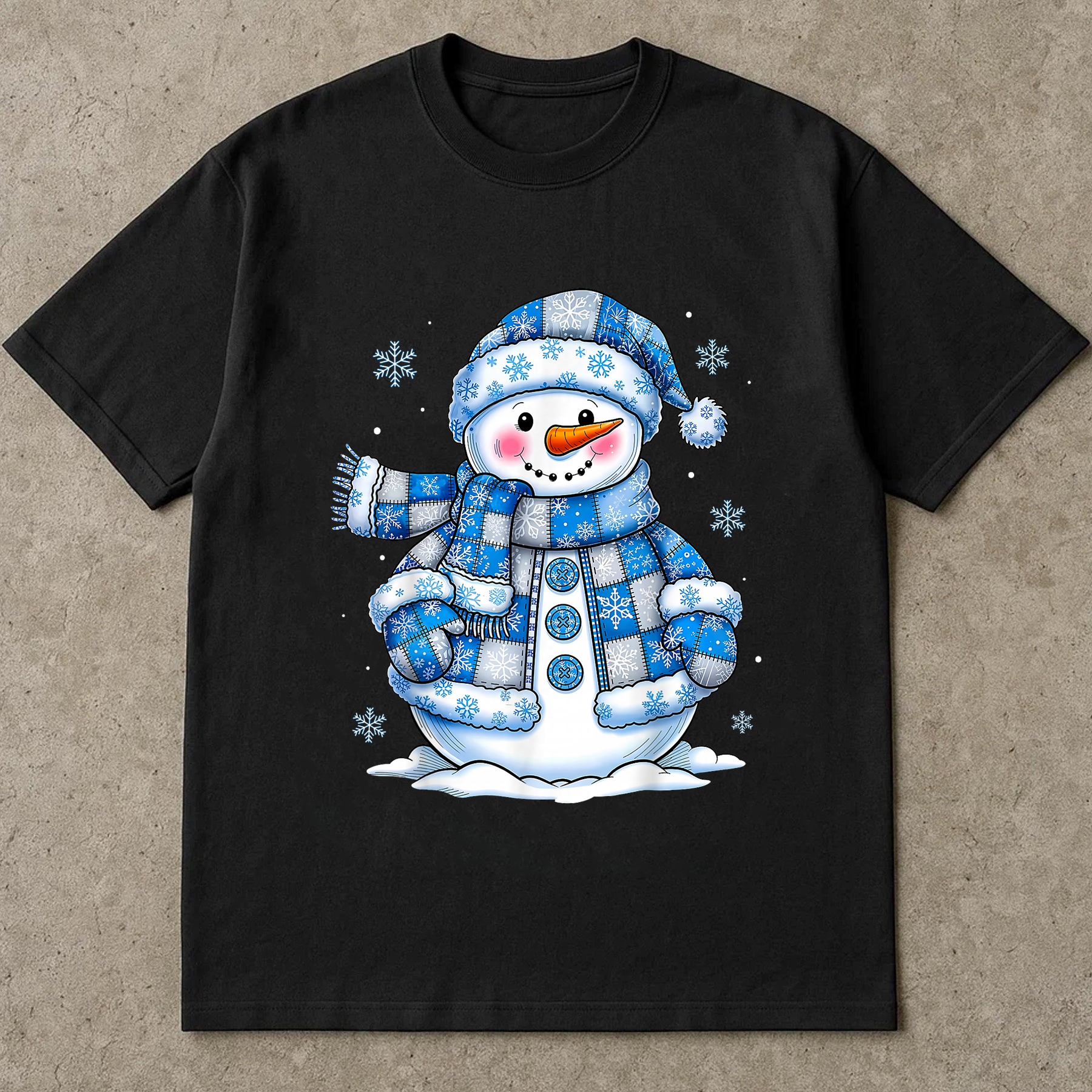 Blue Snowman Christmas Shirt, Cute Winter Holiday Tee, Snowflake Pattern Top, Festive Cozy Outfit, Santa Season Gift Shirt