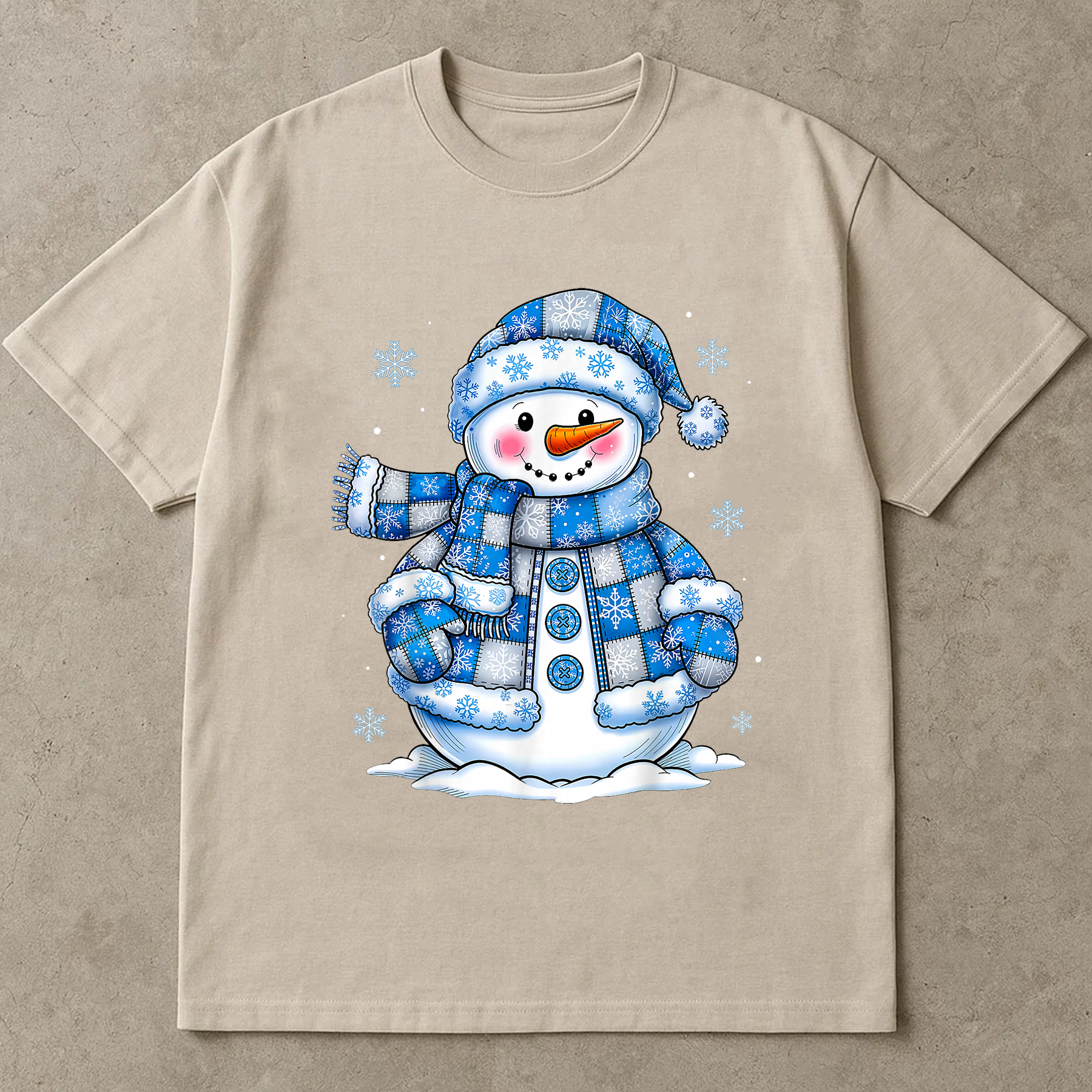 Blue Snowman Christmas Shirt, Cute Winter Holiday Tee, Snowflake Pattern Top, Festive Cozy Outfit, Santa Season Gift Shirt
