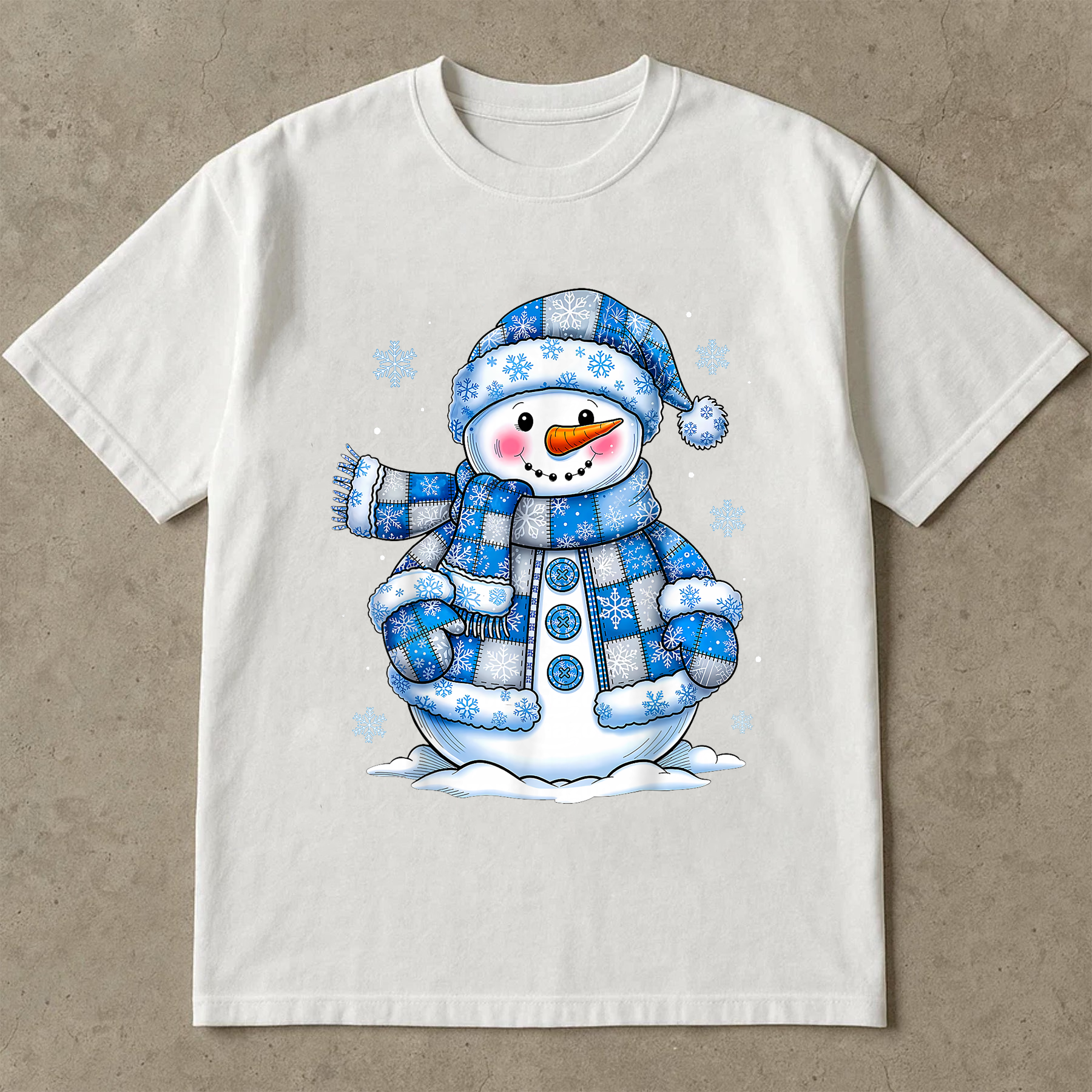 Blue Snowman Christmas Shirt, Cute Winter Holiday Tee, Snowflake Pattern Top, Festive Cozy Outfit, Santa Season Gift Shirt