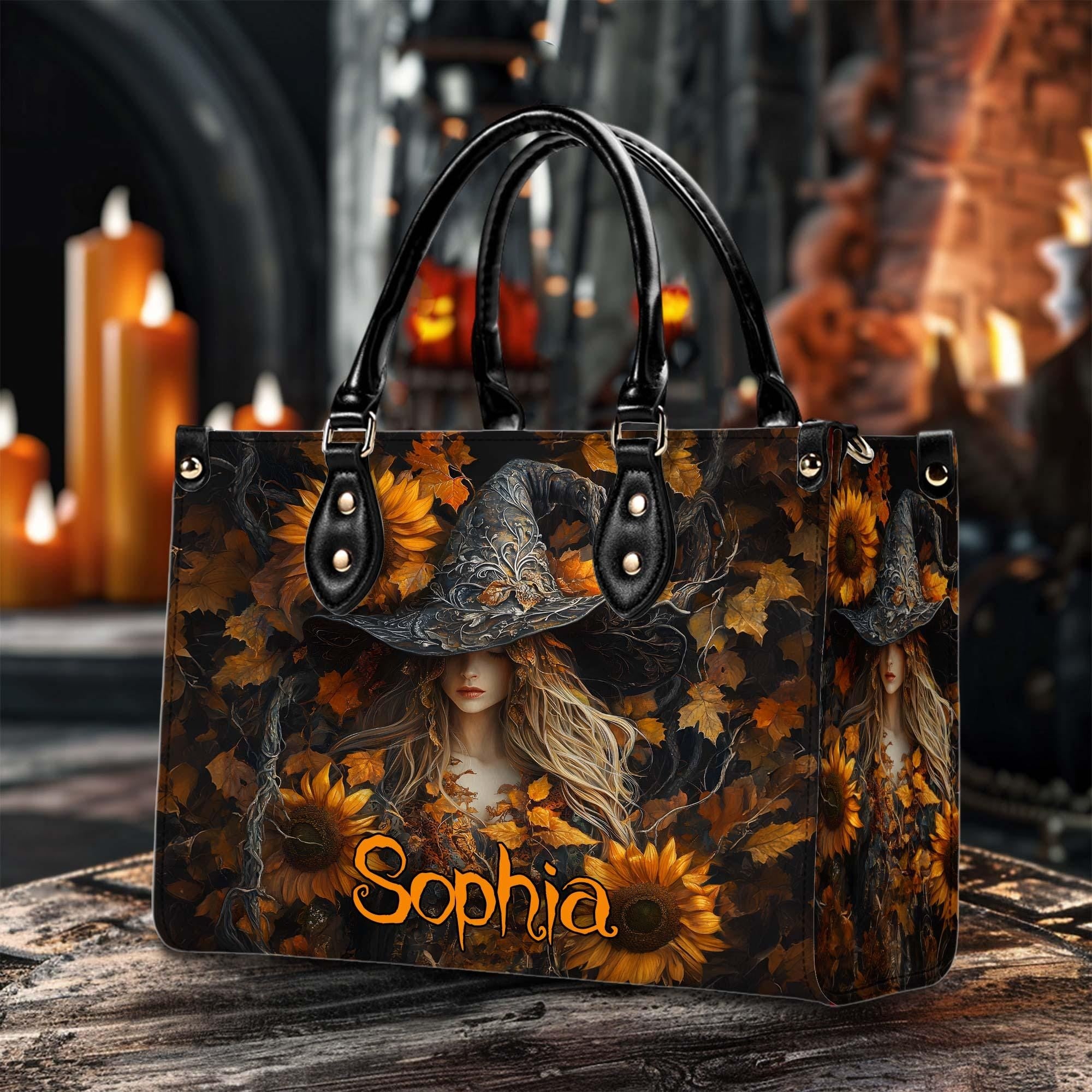 Personalized Salem Witch Print 3D Art Handbag With Handle & Wallet, Spooky Halloween Bags, Halloween Gift, Witchy Gothic Bags