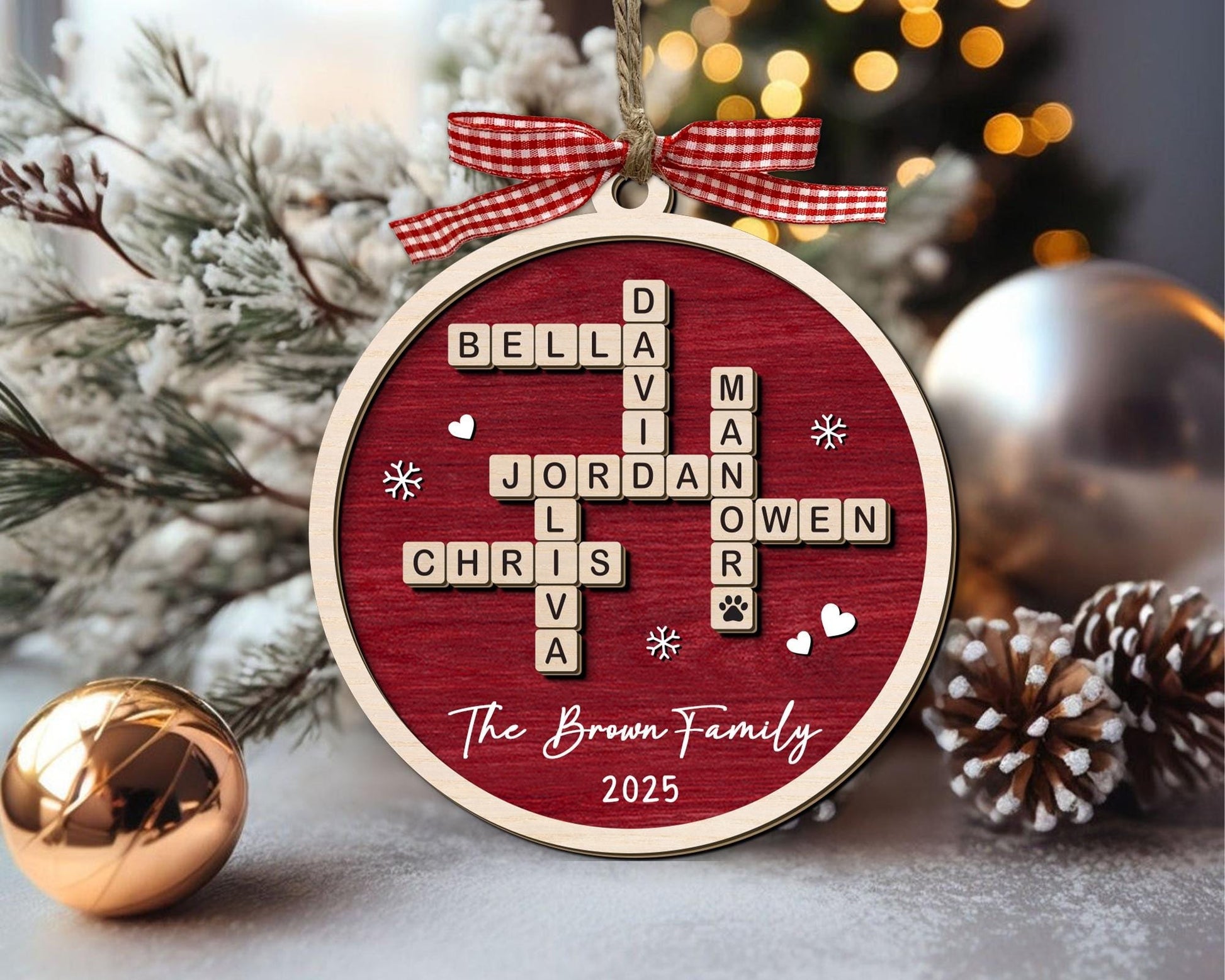 Personalized Family Crossword Puzzle Art Ornament, Custom Christmas Ornaments 2024, Family Wooden Ornament, Family Keepsake Christmas Gifts