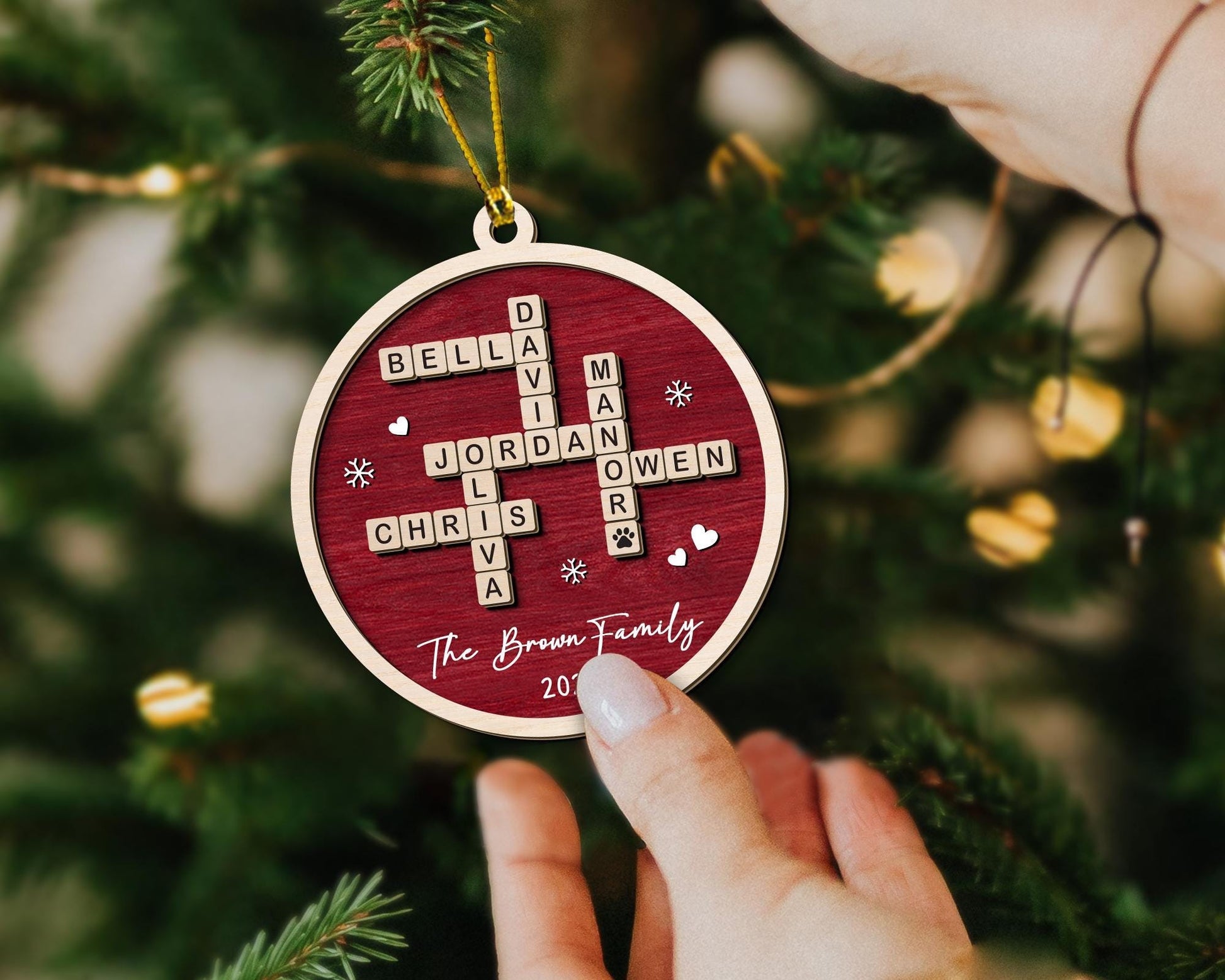 Personalized Family Crossword Puzzle Art Ornament, Custom Christmas Ornaments 2024, Family Wooden Ornament, Family Keepsake Christmas Gifts