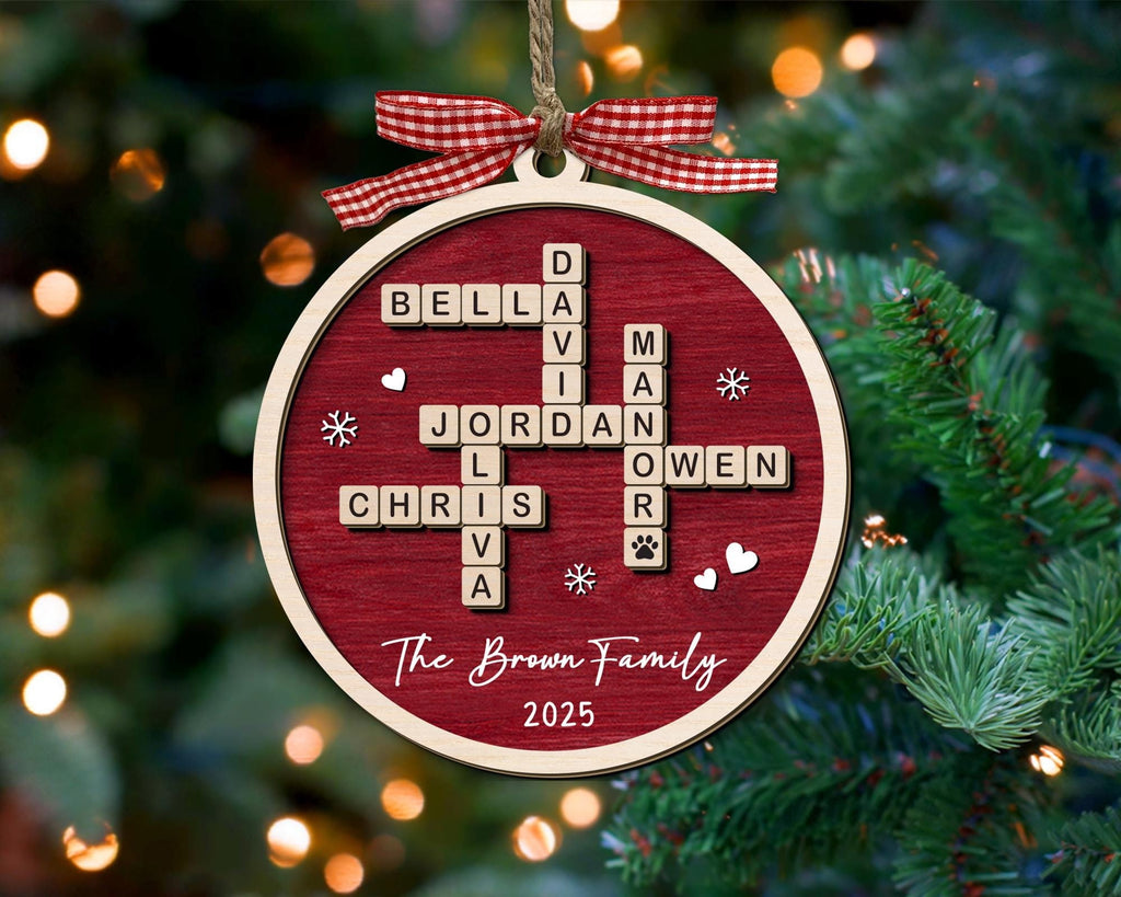 Personalized Family Crossword Puzzle Art Ornament, Custom Christmas Ornaments 2024, Family Wooden Ornament, Family Keepsake Christmas Gifts