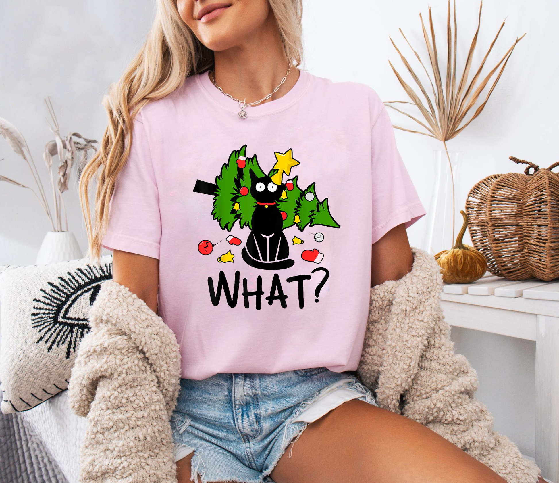Black Cat Christmas Shirt, Funny Holiday Tee, Cat Tree Top, Festive Pet Lover Gift, Cute Kitty Xmas Outfit, Santa Season Shirt