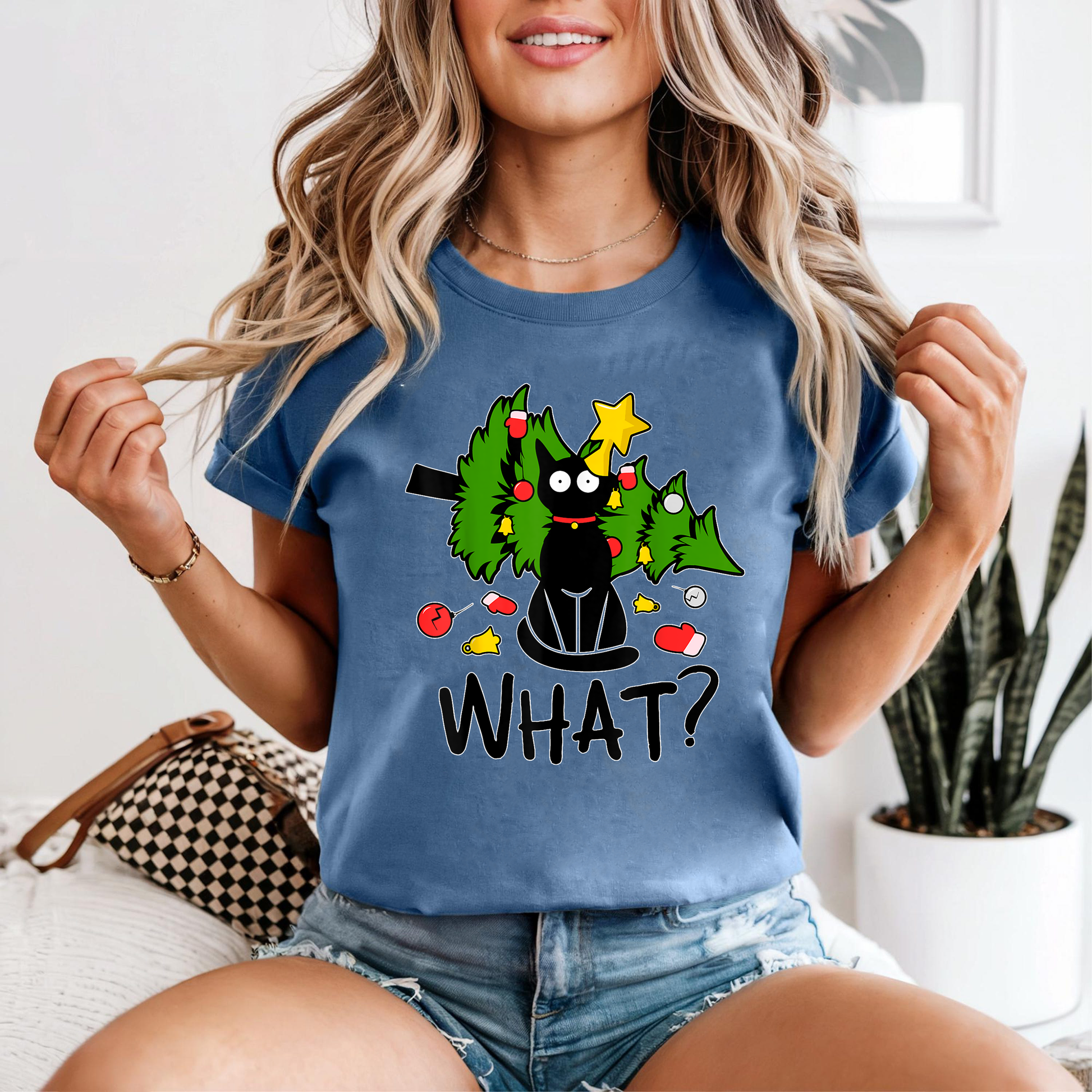 Black Cat Christmas Shirt, Funny Holiday Tee, Cat Tree Top, Festive Pet Lover Gift, Cute Kitty Xmas Outfit, Santa Season Shirt
