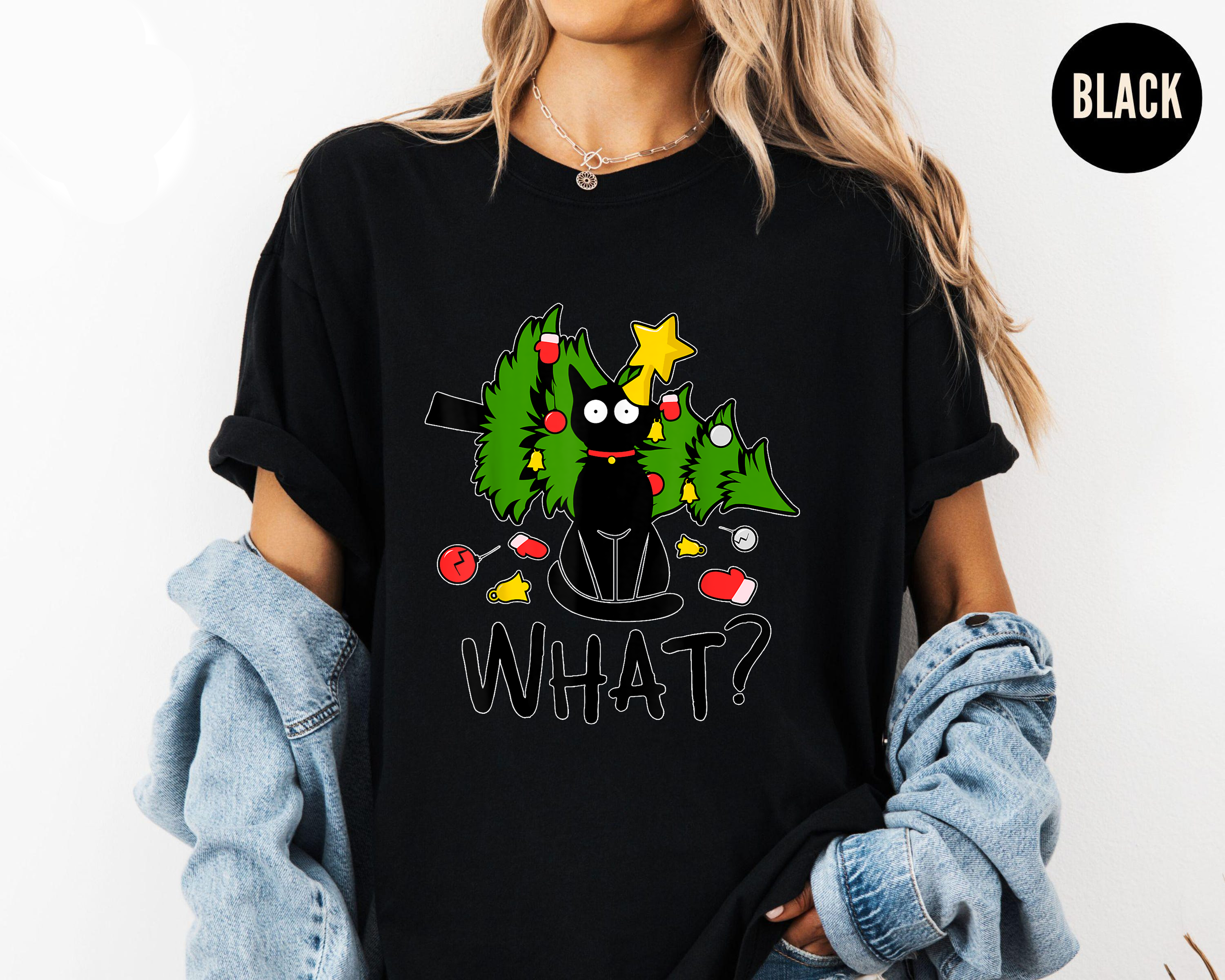 Black Cat Christmas Shirt, Funny Holiday Tee, Cat Tree Top, Festive Pet Lover Gift, Cute Kitty Xmas Outfit, Santa Season Shirt