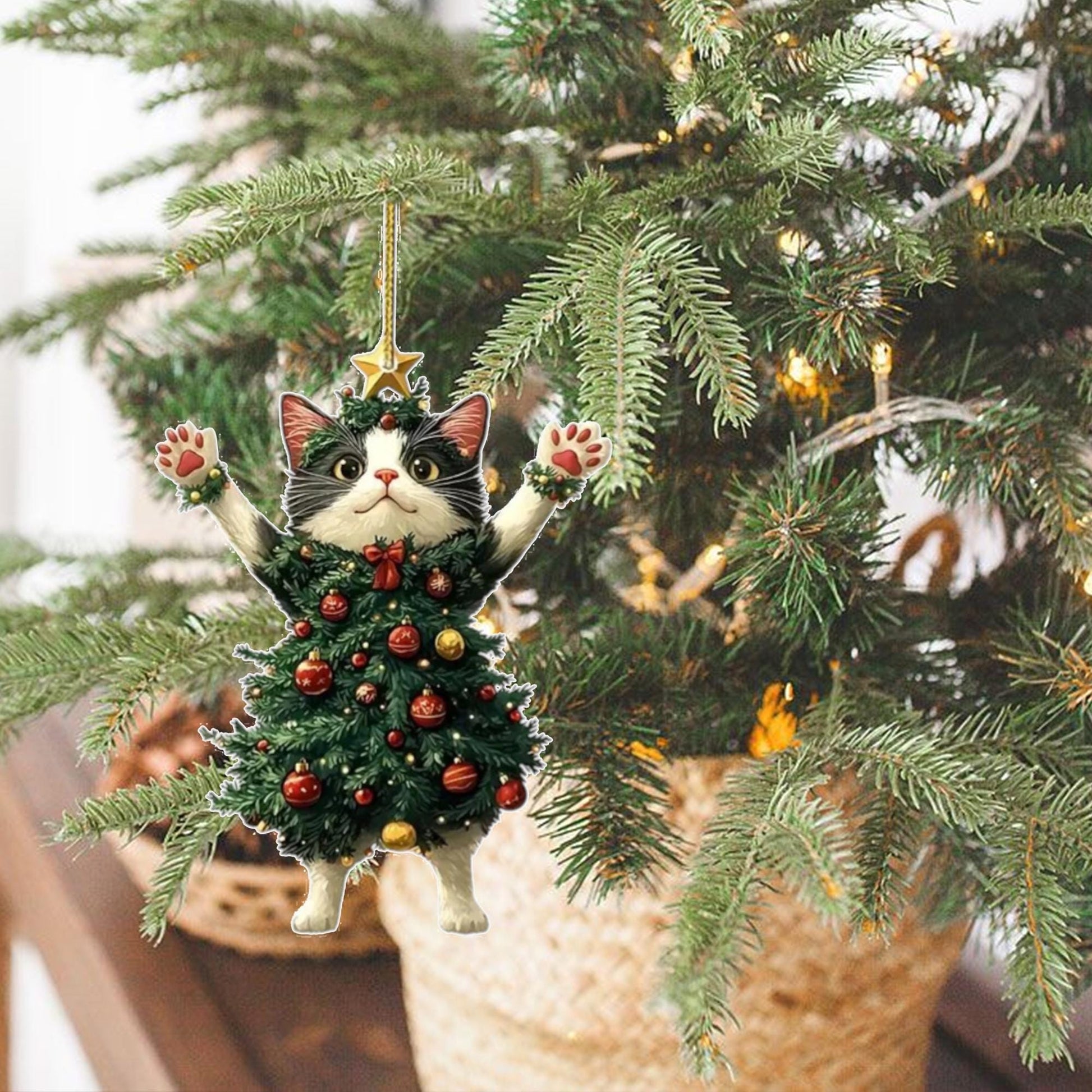 Whimsical Acrylic Cat Christmas Ornament, Cute Cat Lover Tree Decoration, Funny Holiday Pet Gift, Christmas Cat Decor