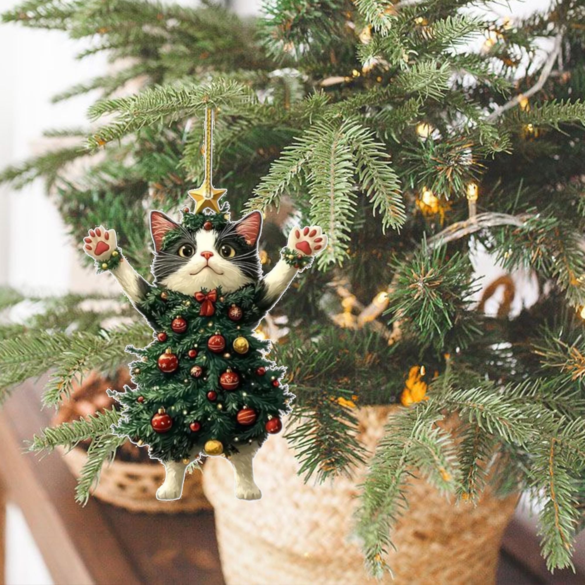 Whimsical Acrylic Cat Christmas Ornament, Cute Cat Lover Tree Decoration, Funny Holiday Pet Gift, Christmas Cat Decor