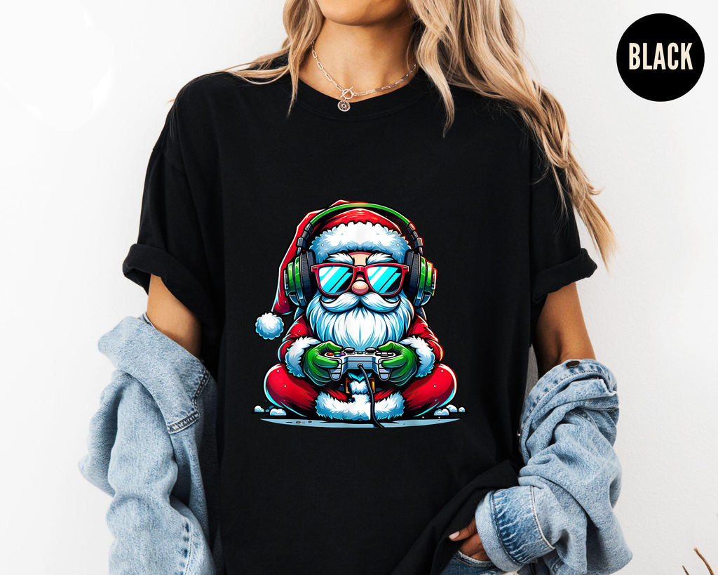 Gamer Santa Christmas Shirt, Funny Holiday Tee, Santa Playing Video Games Top, Festive Geek Gift, Cool Christmas Outfit