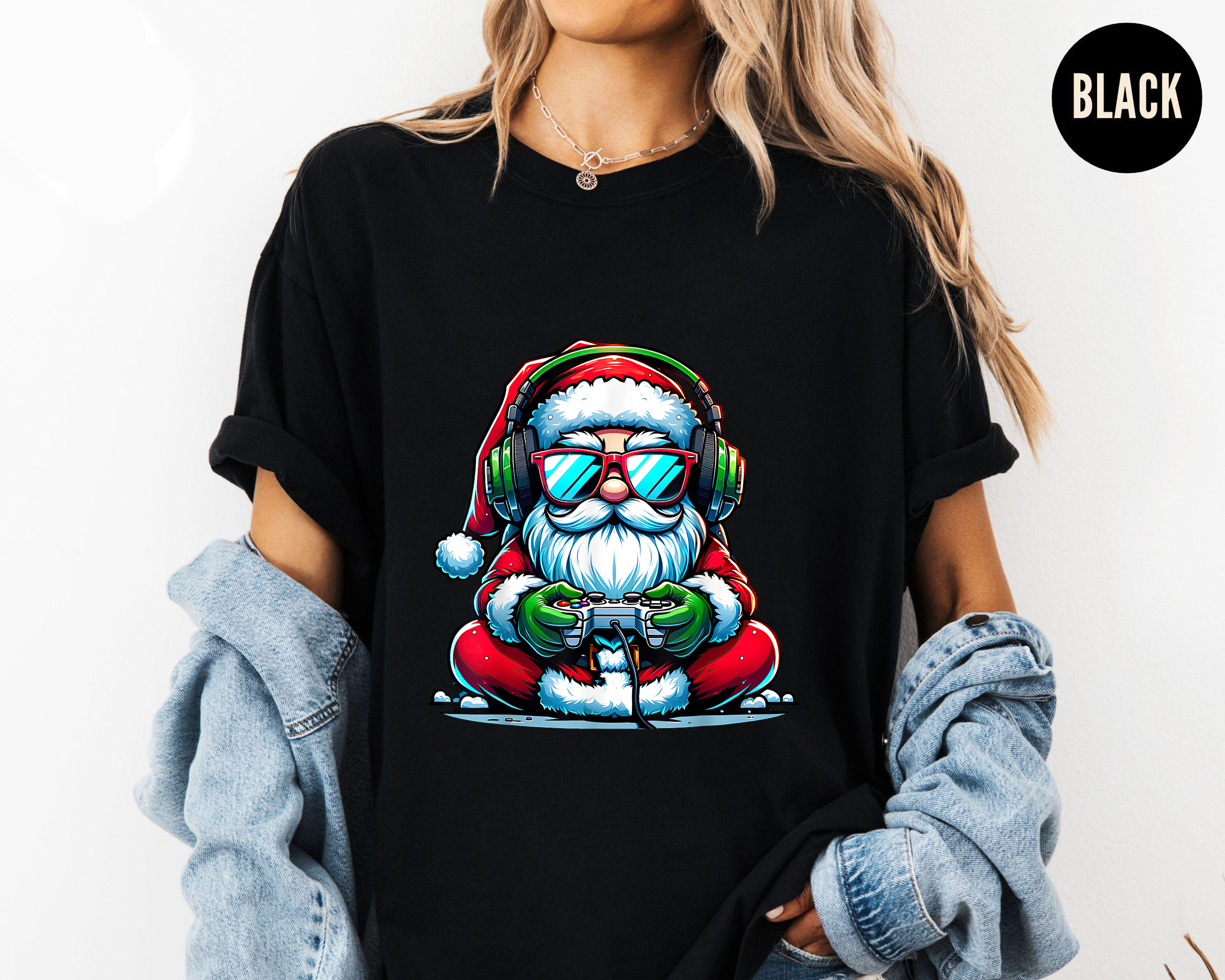 Gamer Santa Christmas Shirt, Funny Holiday Tee, Santa Playing Video Games Top, Festive Geek Gift, Cool Christmas Outfit