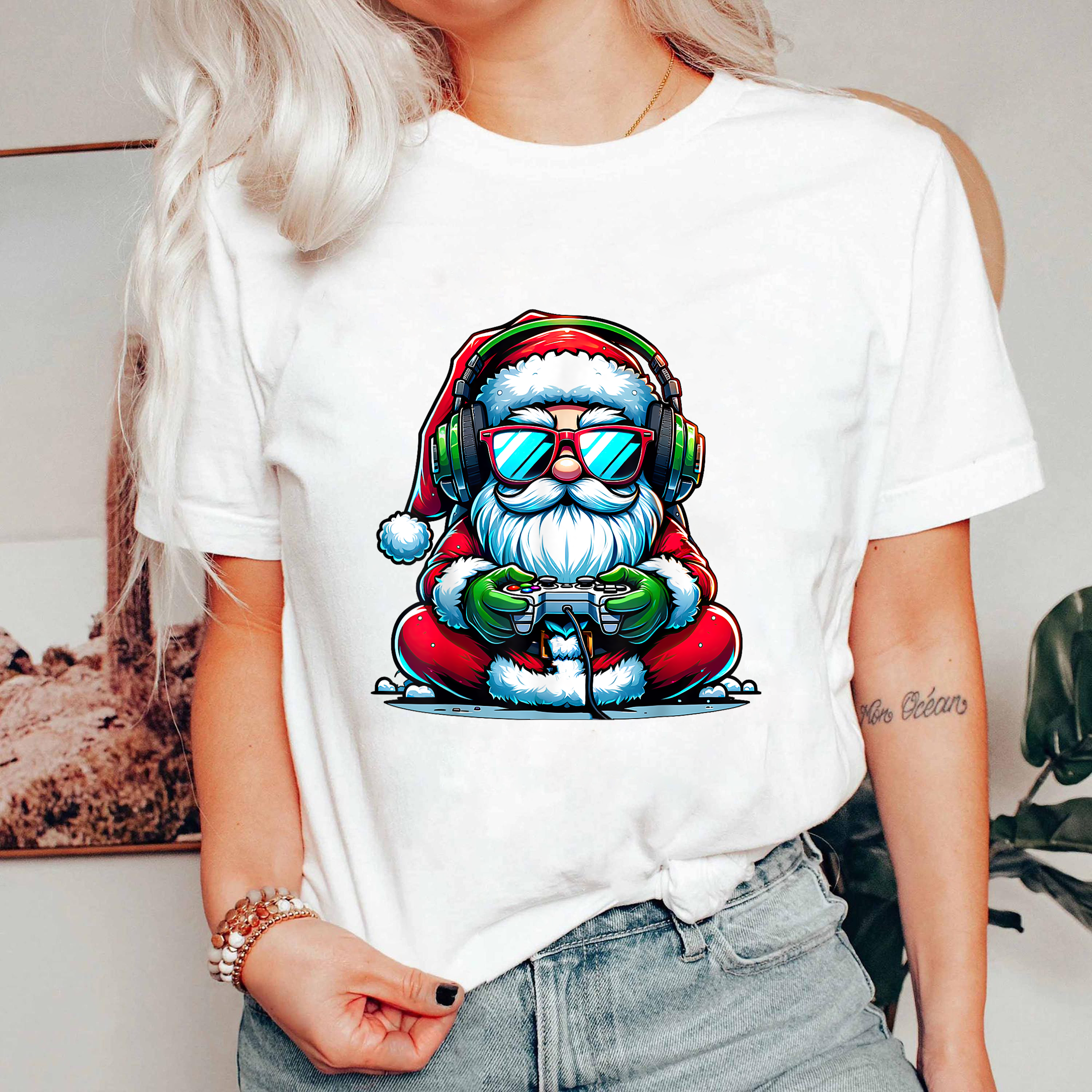 Gamer Santa Christmas Shirt, Funny Holiday Tee, Santa Playing Video Games Top, Festive Geek Gift, Cool Christmas Outfit