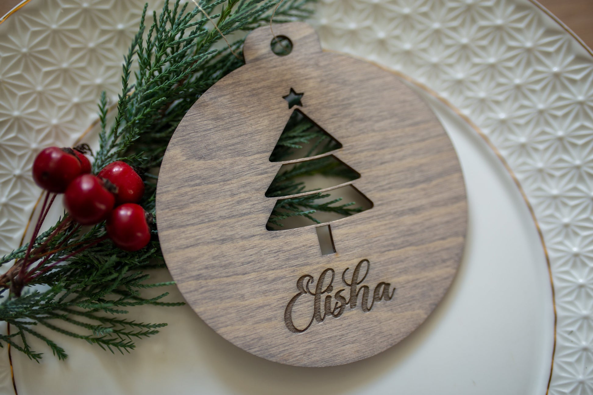 Personalized Wooden Christmas Ornament, Bulk Holiday Decor, Coworker Corporate Gifts, Name Tags