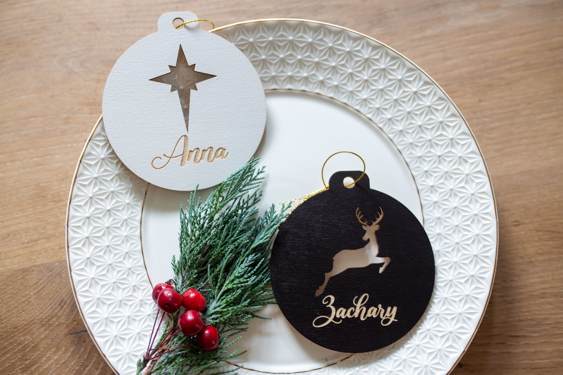 Personalized Wooden Christmas Ornament, Bulk Holiday Decor, Coworker Corporate Gifts, Name Tags