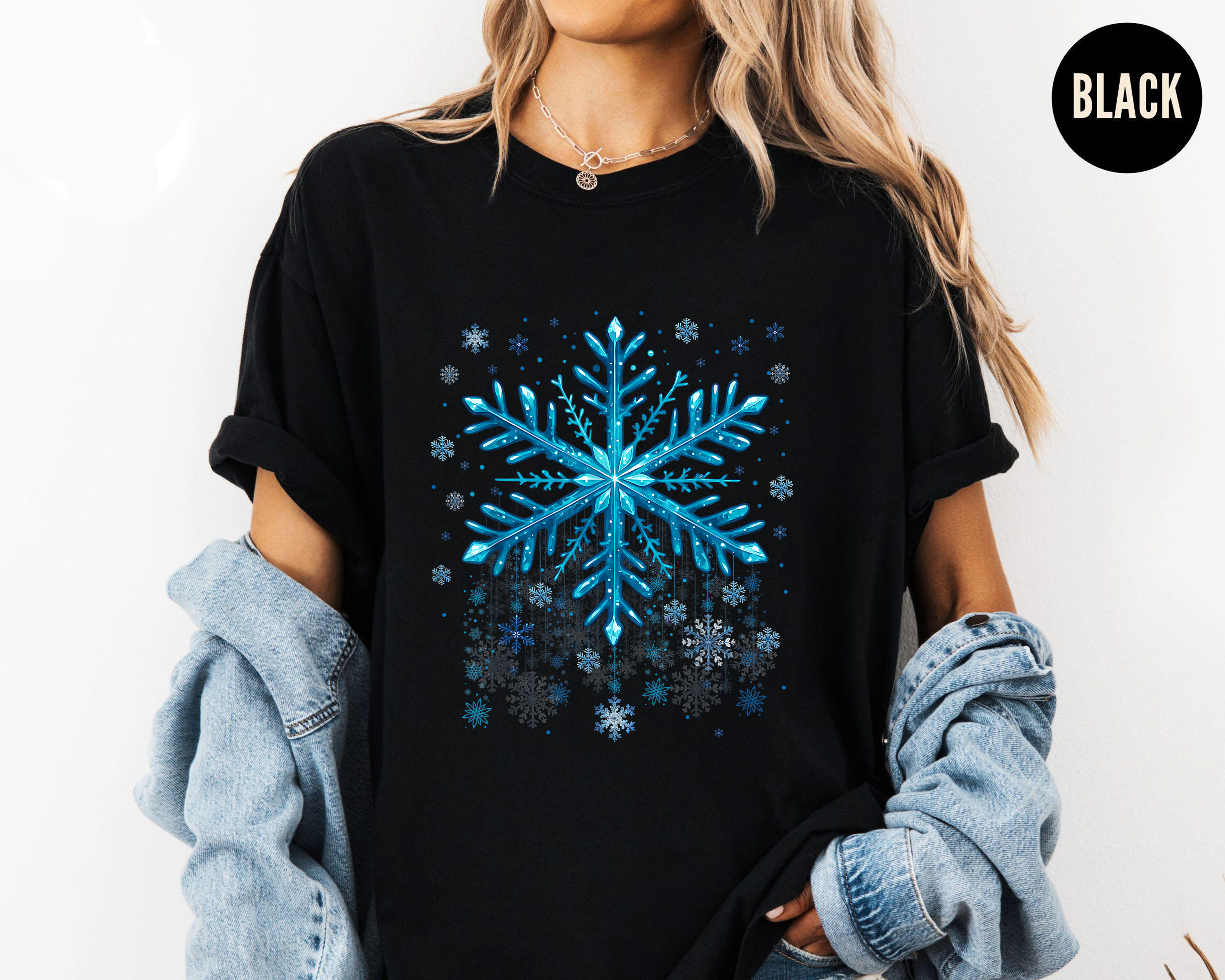 Blue Snowflake Christmas Shirt, Winter Holiday Tee, Icy Pattern Top, Festive Minimalist Outfit, Cozy Snow Season Gift Shirt