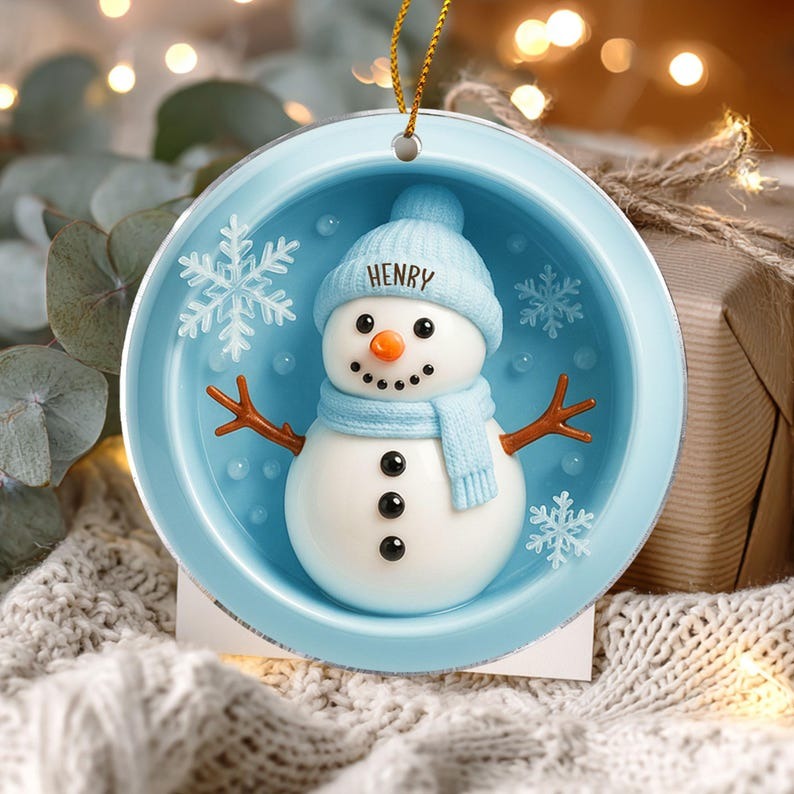 Personalized Snowman Christmas Ornament, Ceramic Ornament with Name, Custom Holiday Decoration, Cute Xmas Gift for Kids & Family