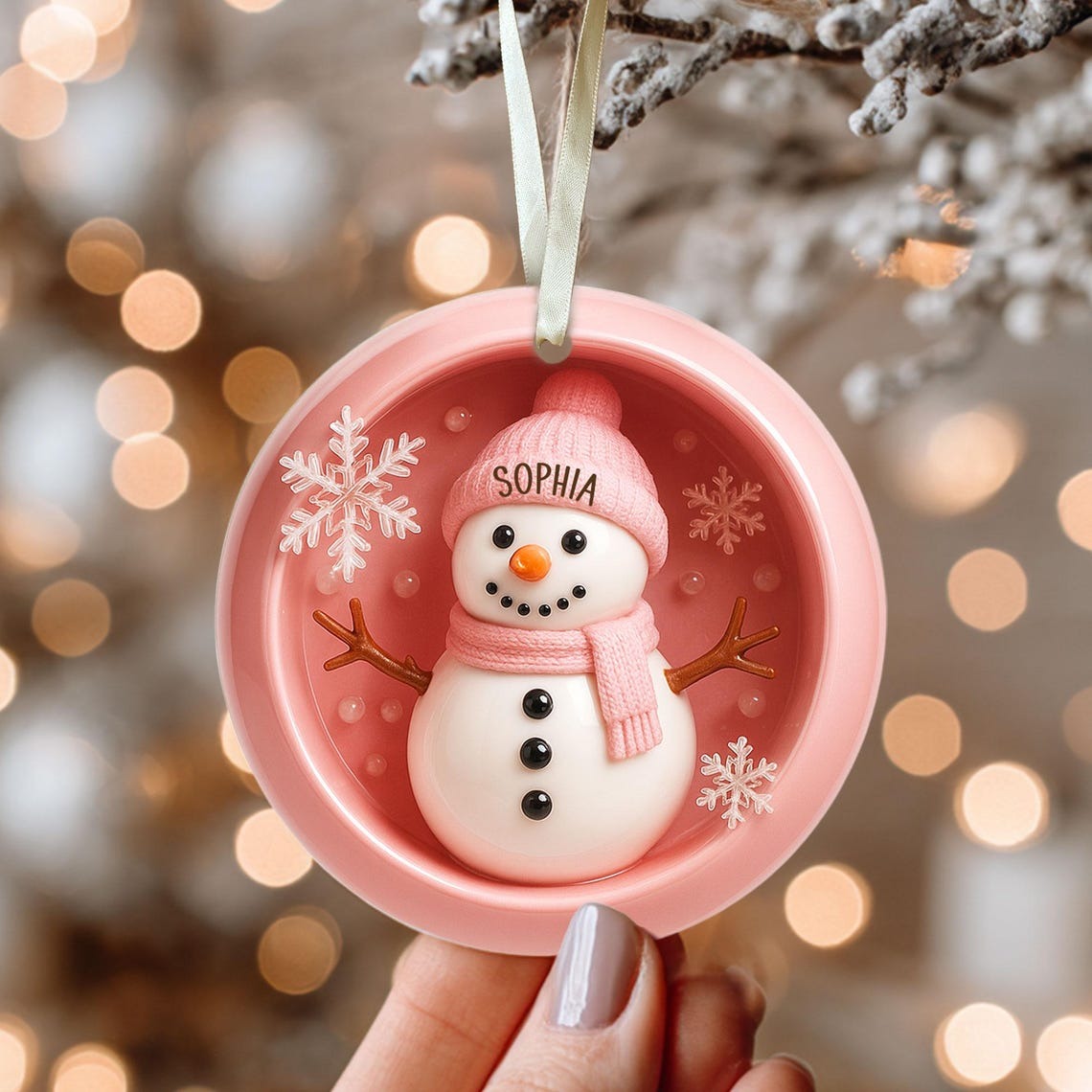 Personalized Snowman Christmas Ornament, Ceramic Ornament with Name, Custom Holiday Decoration, Cute Xmas Gift for Kids & Family