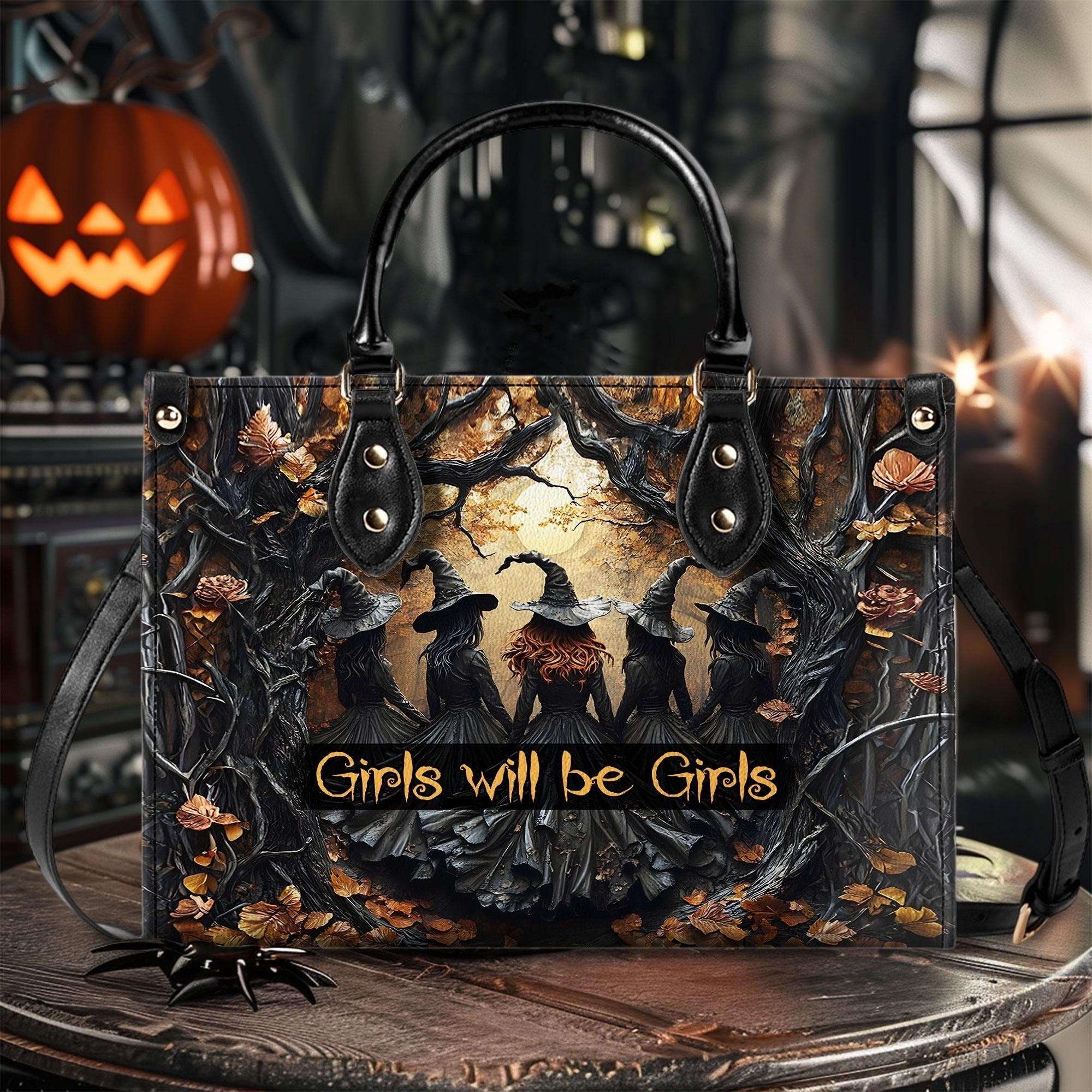 Personalized Salem Witches Girls Will Be Girls Handbag, Spooky Halloween Bags, Witchy Gothic Bags, Custom Gifts For Halloween