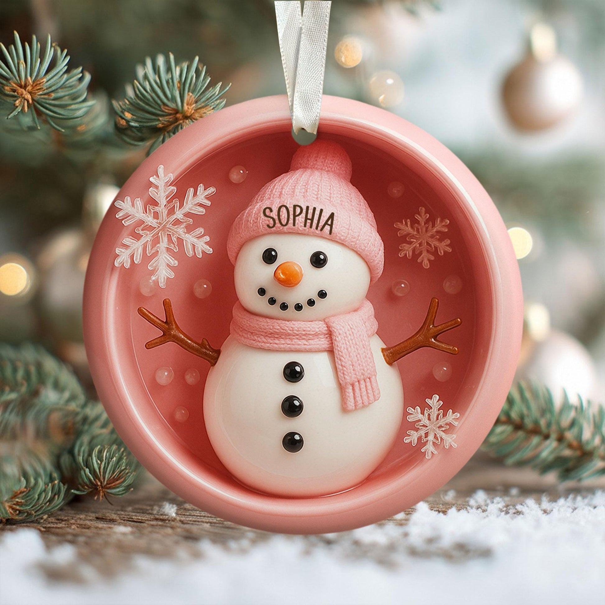 Personalized Snowman Christmas Ornament, Ceramic Ornament with Name, Custom Holiday Decoration, Cute Xmas Gift for Kids & Family