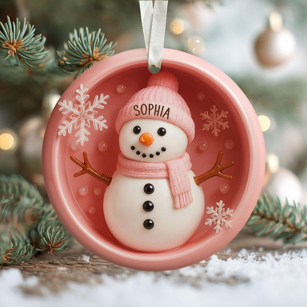 Personalized Snowman Christmas Ornament, Ceramic Ornament with Name, Custom Holiday Decoration, Cute Xmas Gift for Kids & Family