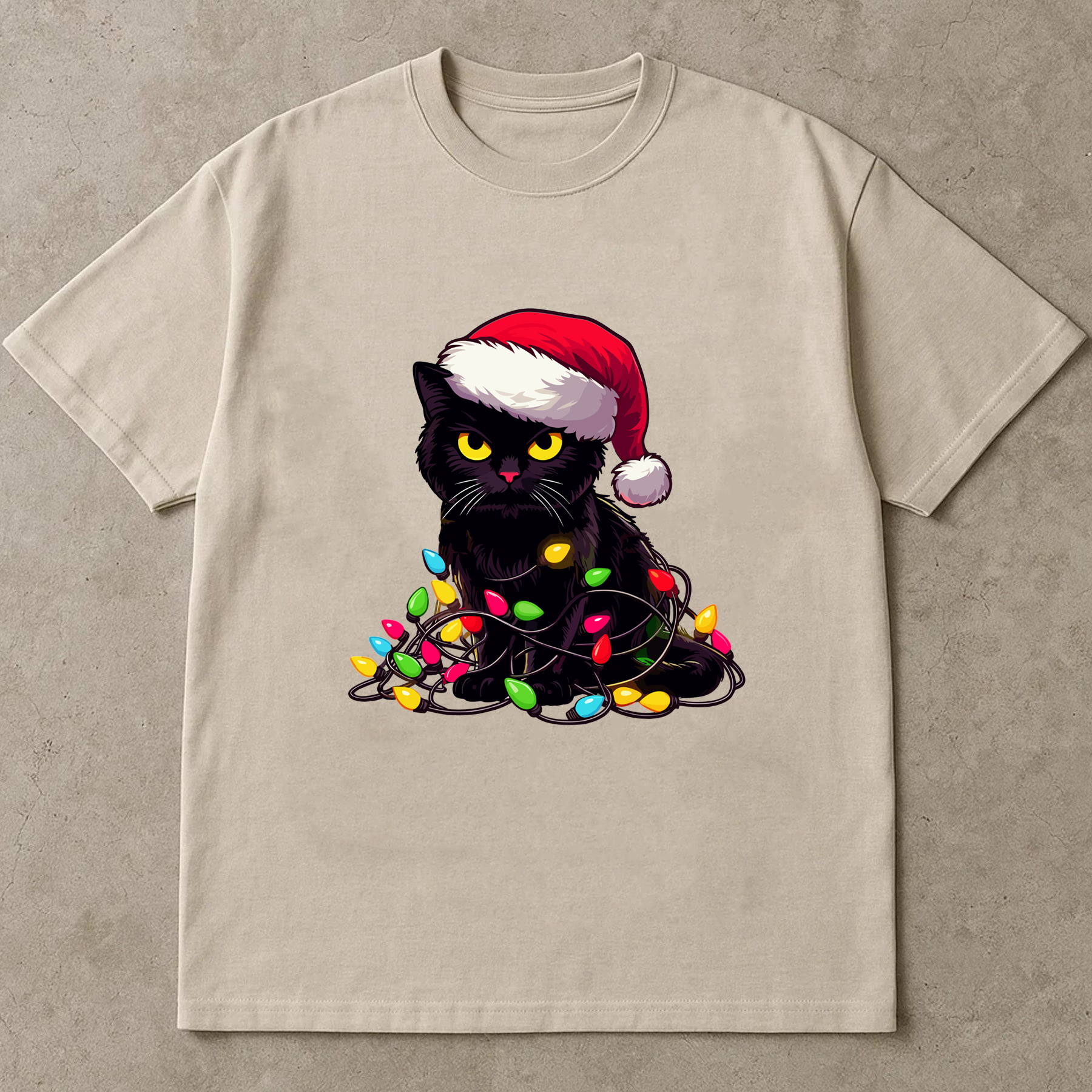 Black Cat Christmas Shirt, Santa Hat Kitty Tee, Funny Pet Lover Gift, Festive Holiday Outfit, Cute Xmas Cat Lights Top