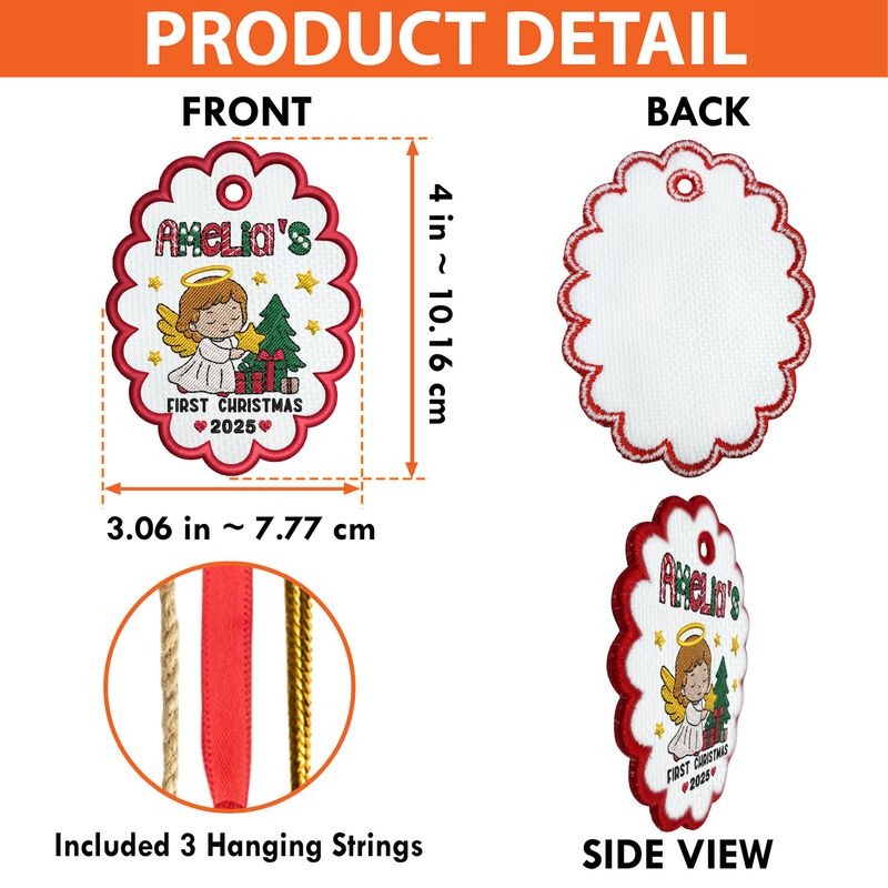 Custom Embroidered Christmas Ornament, Baby’s First Christmas Keepsake, Personalized Name & Year Decoration, Holiday Gift Tag