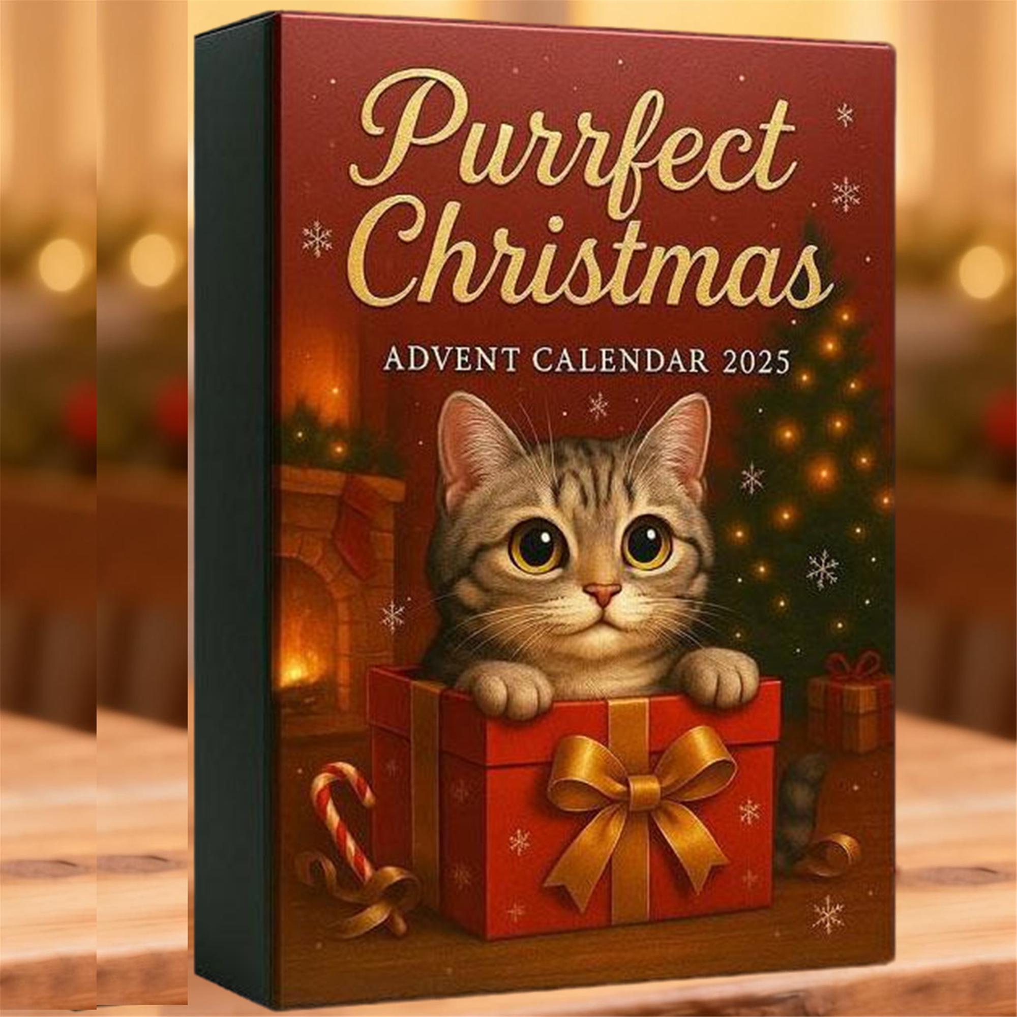 Grey Kitten Christmas Advent Calendar 2025, 24 Cute Cat Ornaments, Holiday Surprise Gift for Cat Lovers & Kids