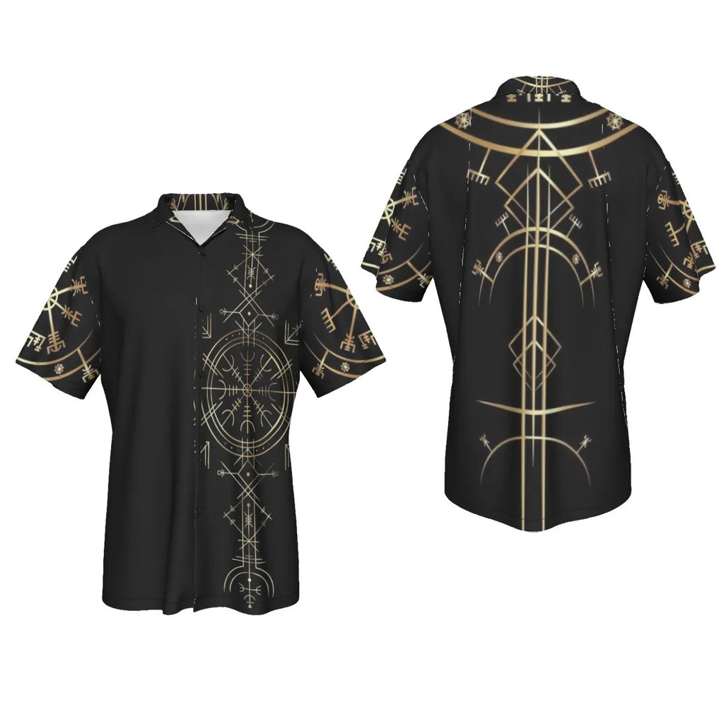Viking Vegvisir Mysticism Hawaiian Shirt, Norse Compass Viking Summer Shirt, Nordic Rune Vacation Top, Viking Spiritual Beachwear, Sacred Geometry Shirt