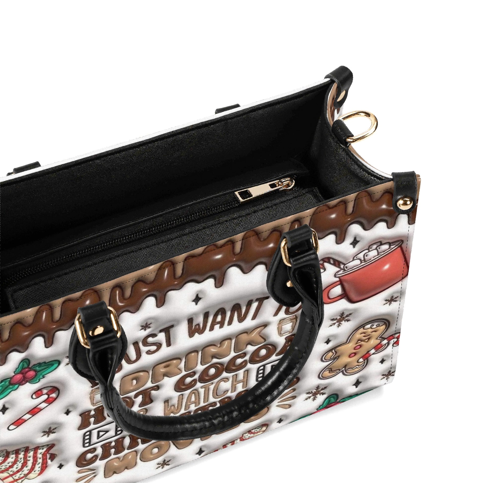Hot Cocoa Christmas Handbag, Holiday Movies Tote Bag, Cute Gingerbread and Candy Print Purse, Festive Gift for Women