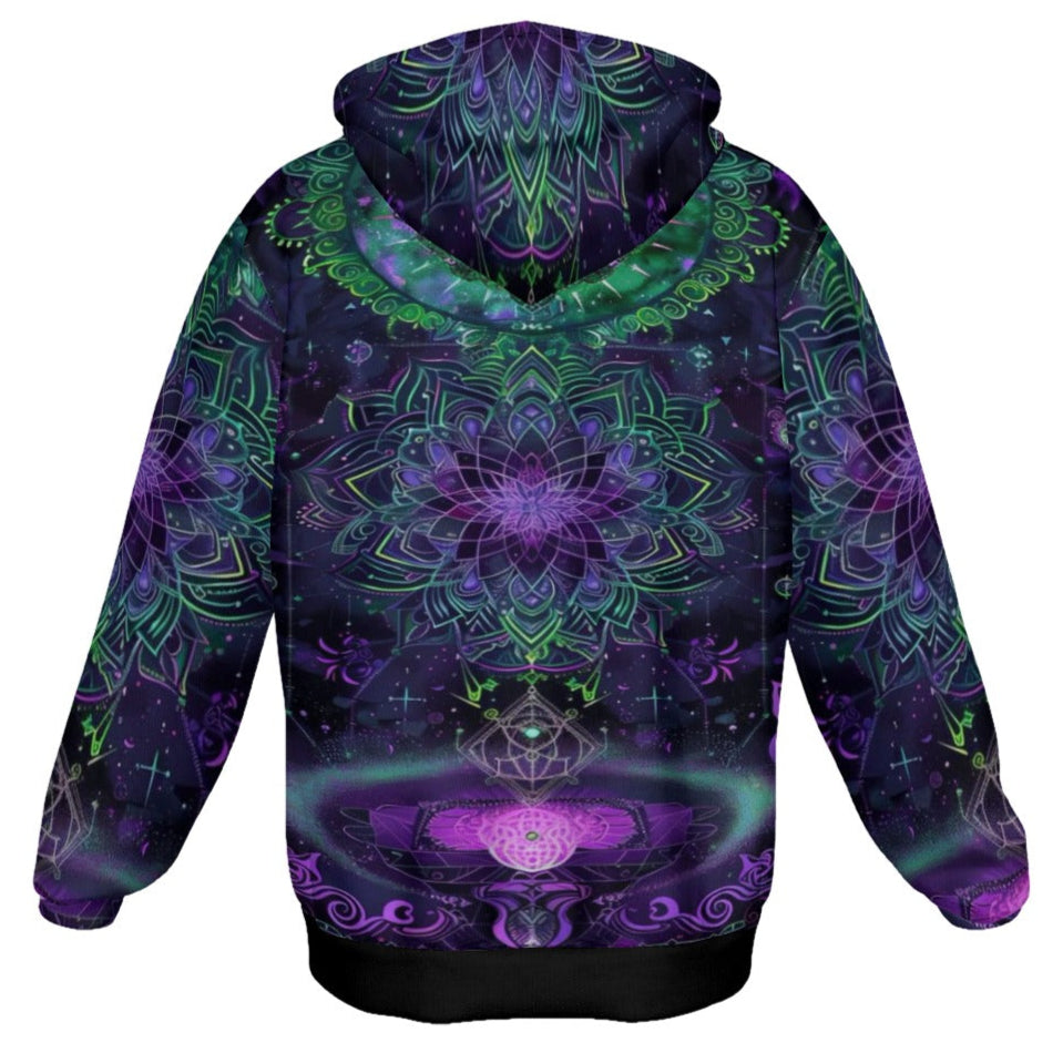 Mystic Aesthetic Zip Hoodie, Mystic Mandala Zip Hoodie, Cosmic Tarot Zip Hoodie, Sacred Geometry Zip Hoodie, Trippy Psychedelic Zip Hoodie, Spiritual Festival Wear