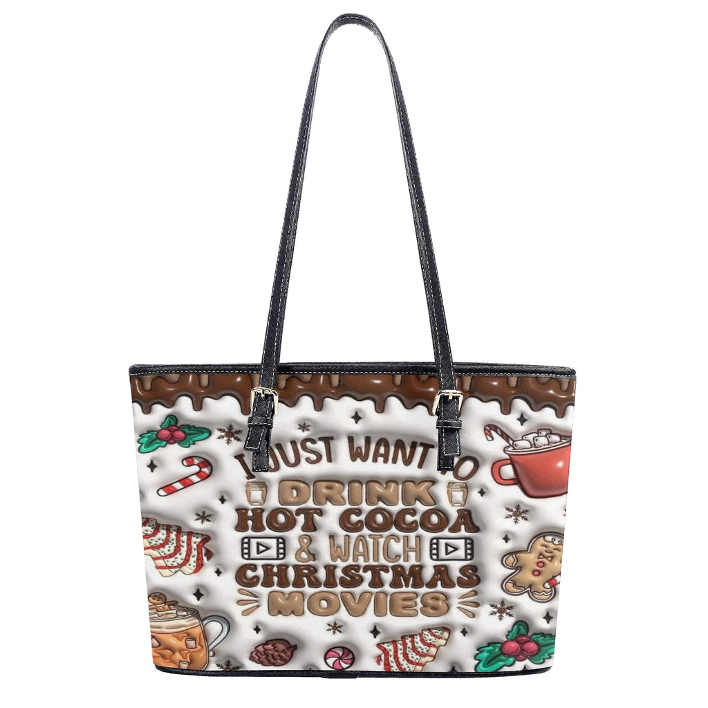 Hot Cocoa Christmas Handbag, Holiday Movies Tote Bag, Cute Gingerbread and Candy Print Purse, Festive Gift for Women