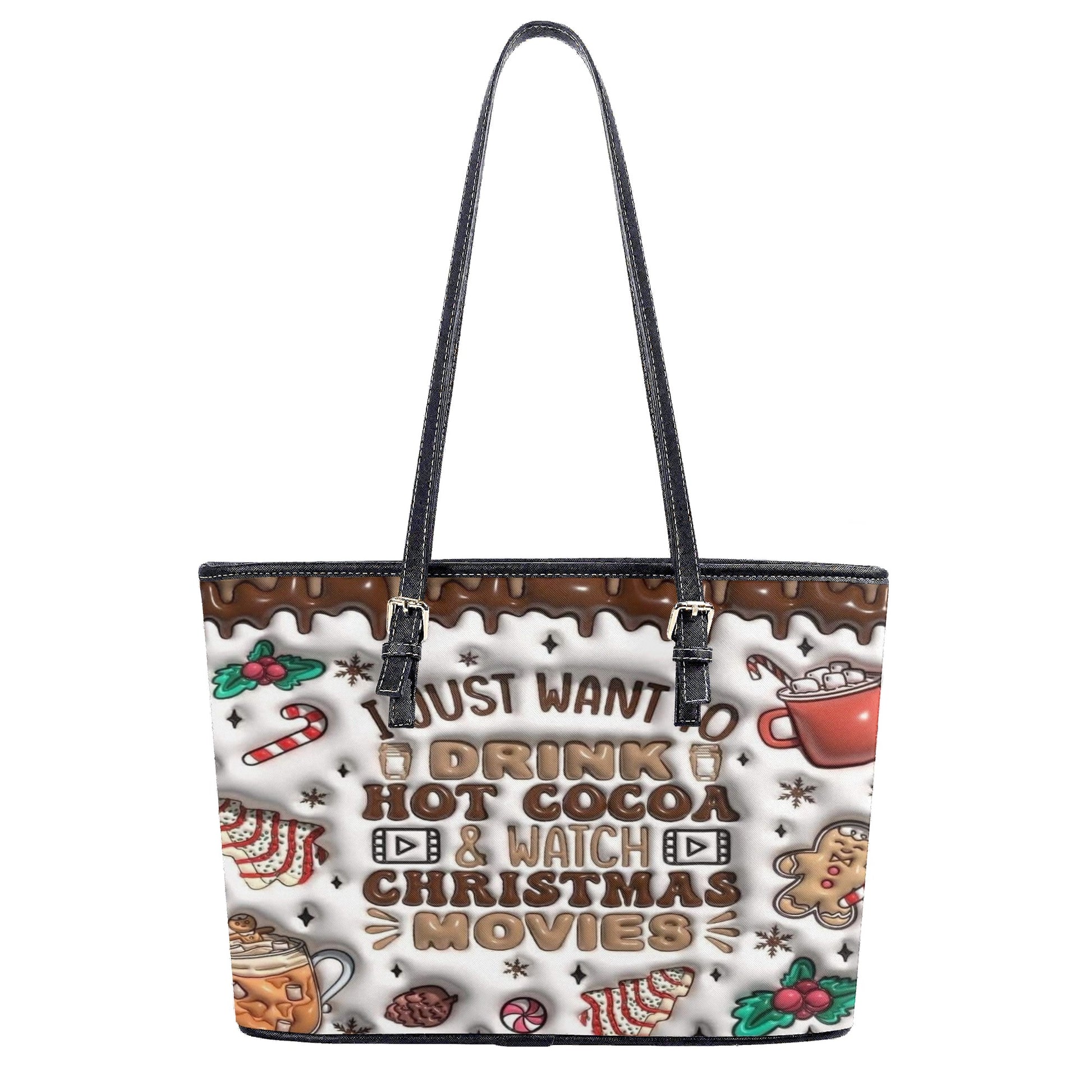 Hot Cocoa Christmas Handbag, Holiday Movies Tote Bag, Cute Gingerbread and Candy Print Purse, Festive Gift for Women