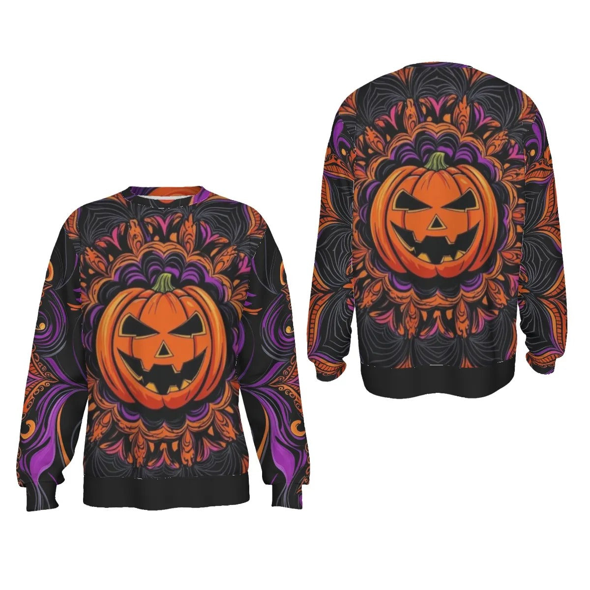 Pumpkin Mandala Magic Sweater, Halloween Jack-o’-Lantern Knitwear, Spooky Mandala Art Pullover, Halloween Costume Ideas