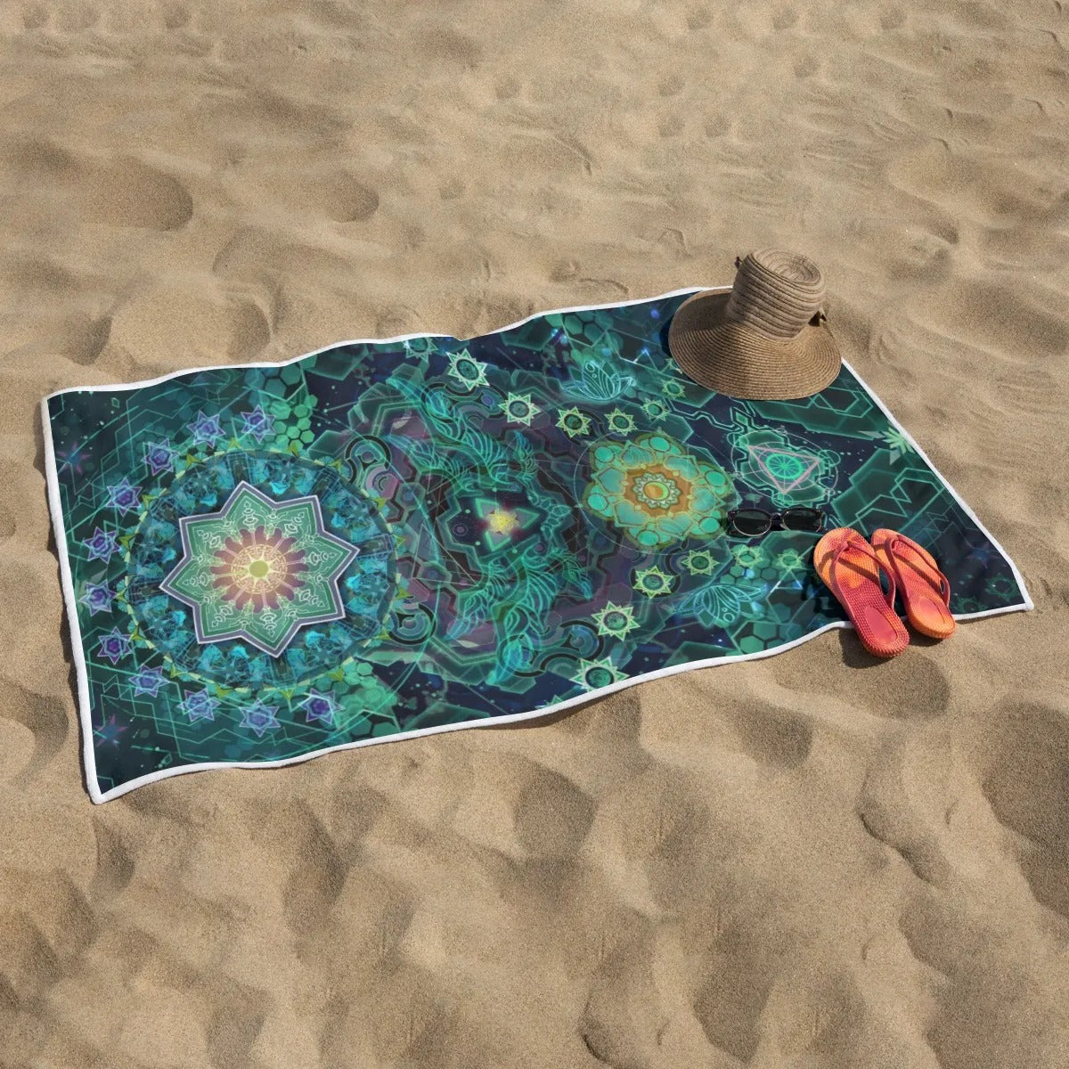 Yantric Geometry Beach Towel – Sacred Geometry Mandala Design, Spiritual Beach Towels, Psychedelic Festival Towel, Chakra Towel