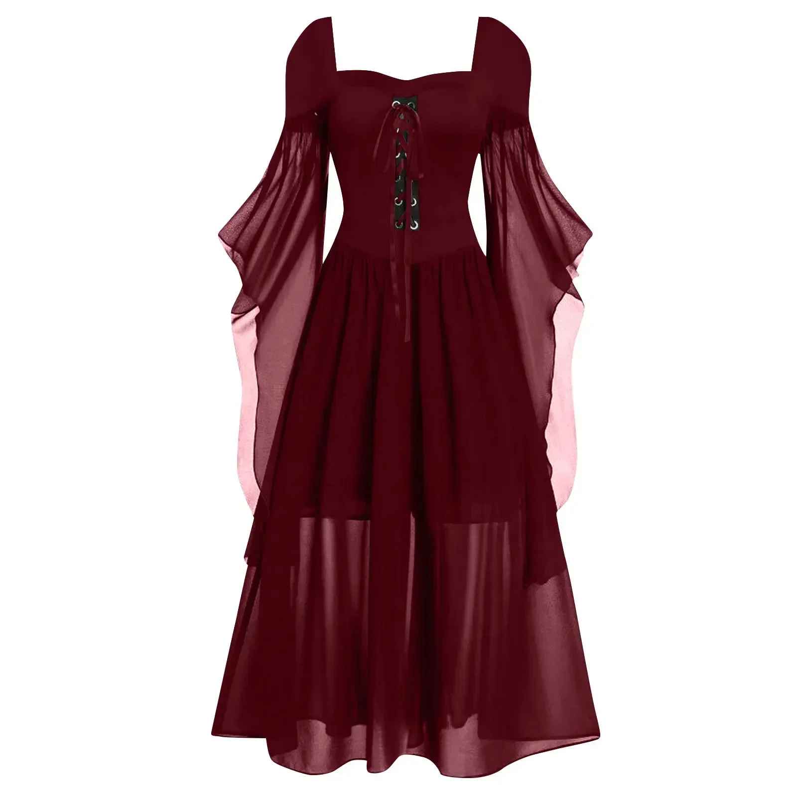 Halloween Costumes, Plus Size Gothic Witch Halloween Costume for Women, Vintage Medieval Cold Shoulder Dress, Butterfly Sleeve Carnival Party Outfit