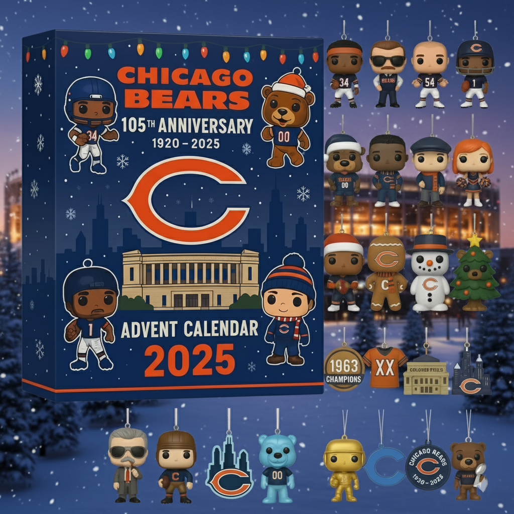 Chicago Bears Advent Calendar 2025, 105th Anniversary NFL Countdown Box, 24 Days Mini Figures Gift