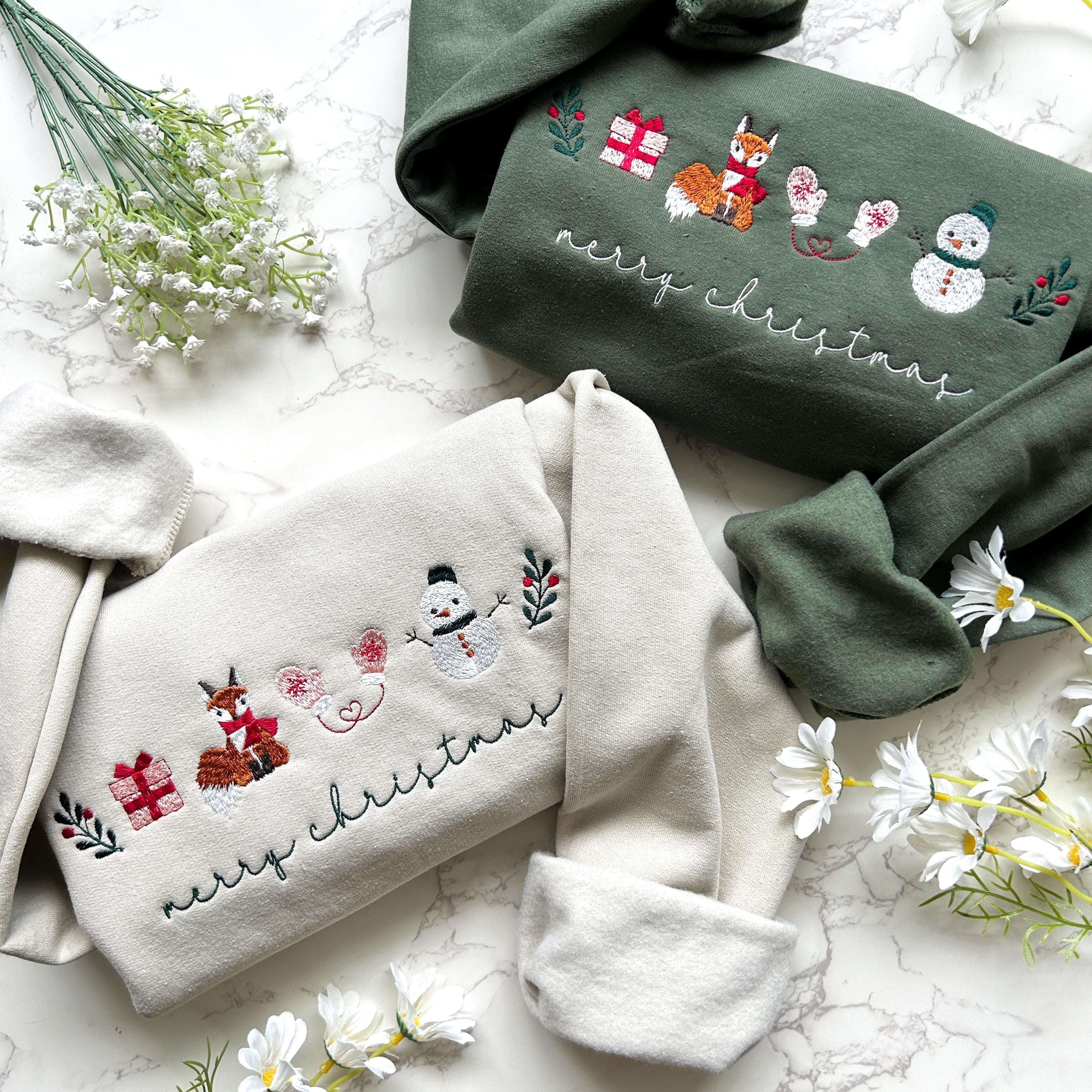 Embroidered Merry Christmas Family Sweatshirt, Embroidered Cozy Christmas Coquette Crewneck, Matching Family Sweatshirts, Embroidered Gifts EBAC54
