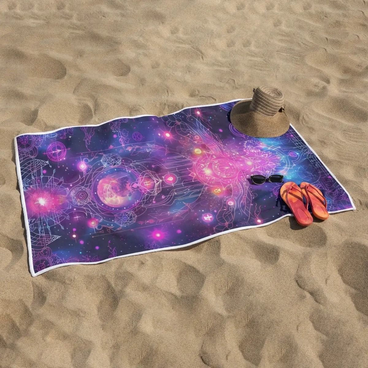 Cosmic Mysticism Beach Towel, Psychedelic Galaxy Design, Spiritual Beach Towel, Chakra Festival Towel, Magic Beachwear