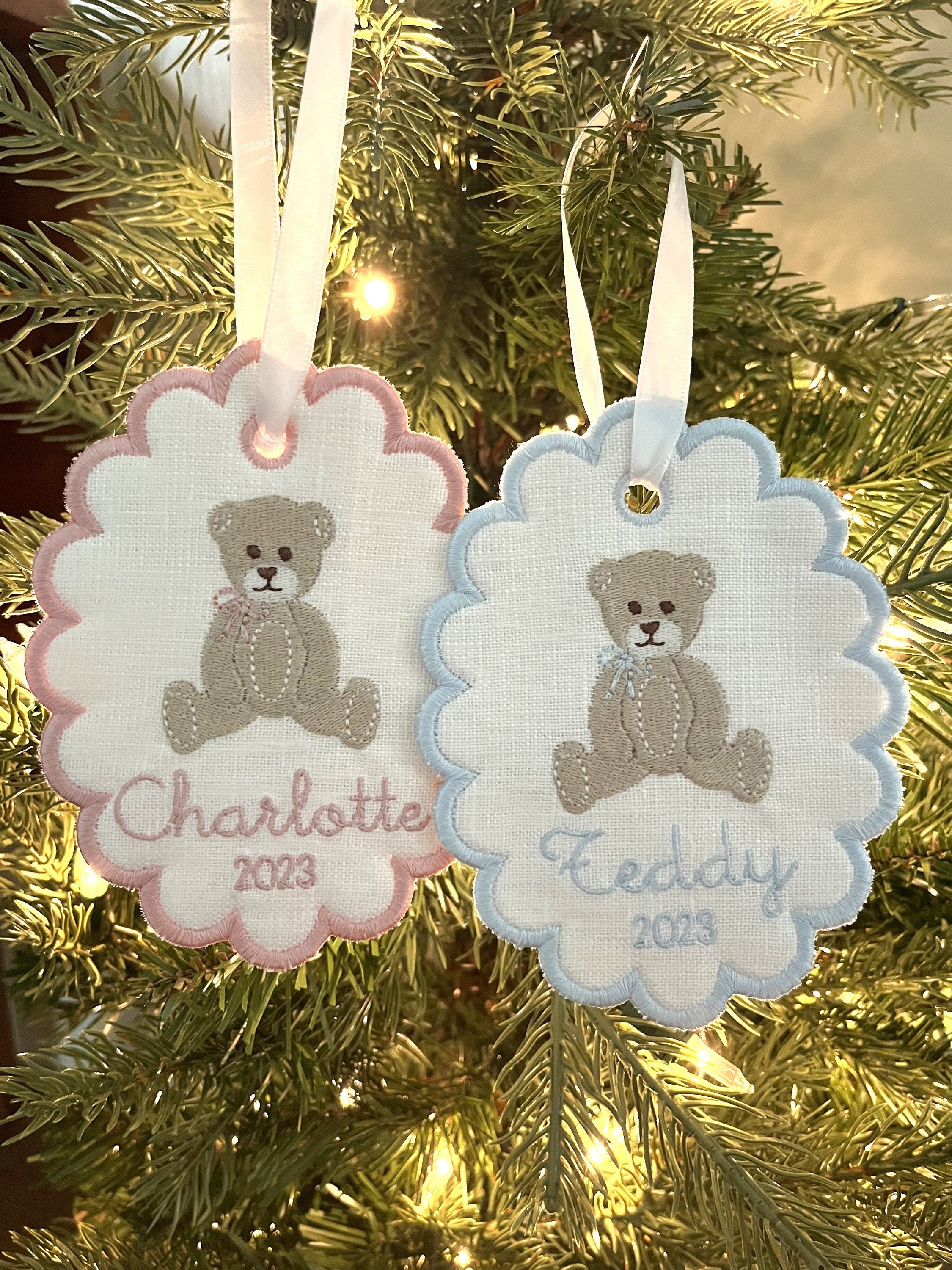 Custom Embroidered Christmas Ornament, Baby’s First Christmas Keepsake, Personalized Name & Year Decoration, Holiday Gift Tag