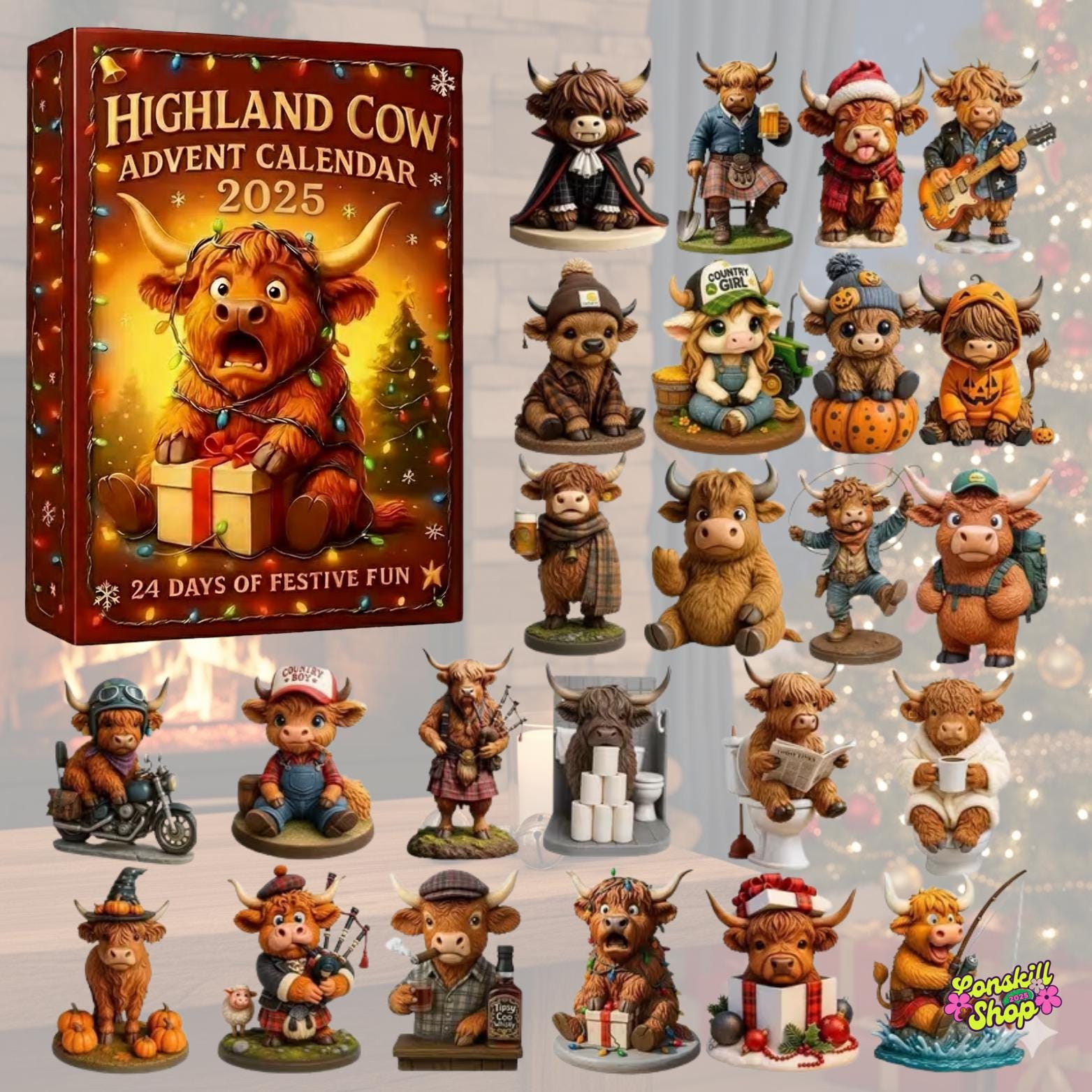 Highland Cow Advent Calendar 2025, Festive Farmhouse Countdown Gift