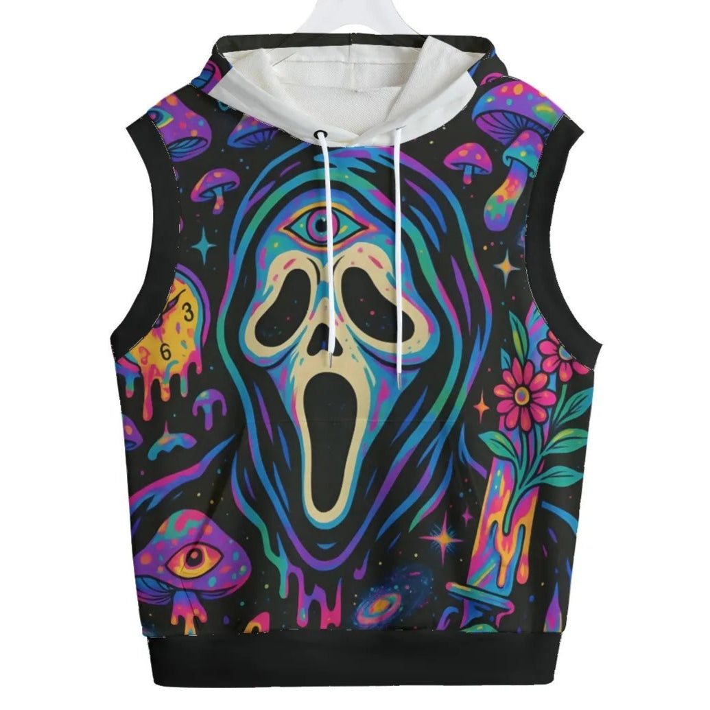 Psychedelic Halloween Mushrooms Pullover Hoodie, Neon Trippy Mushroom Sweatshirt, Spooky Halloween Art, Horror Festival Fashion