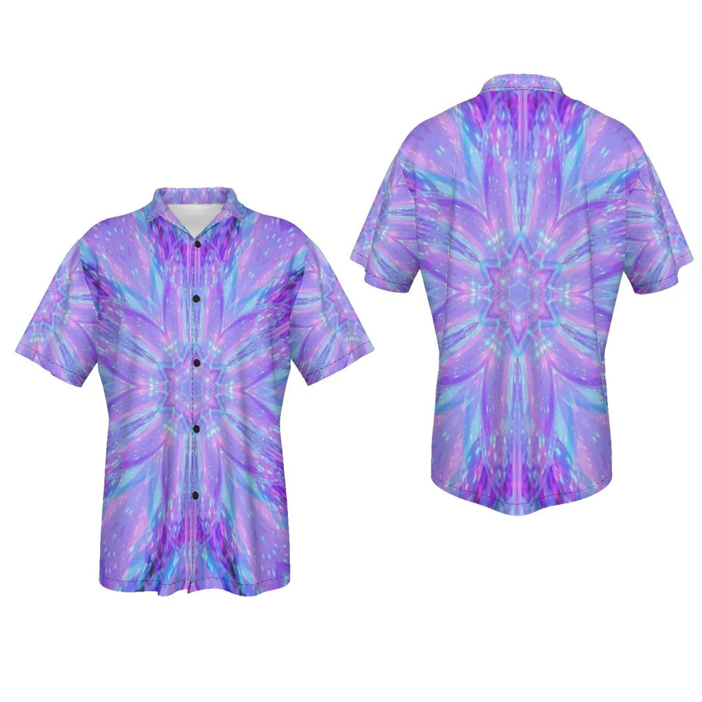 Kaleio Galaxy Hawaiian Shirt, Trippy Space Button-Up, Holographic Mandala Vacation Shirt, Psychedelic Festival Aloha Top