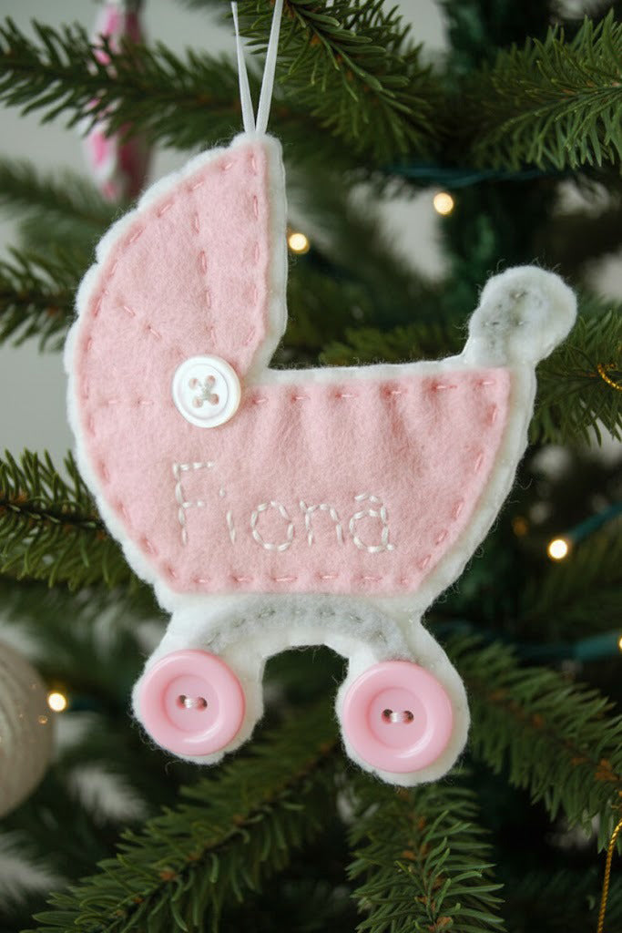 Personalized Buggy Stroller Ornament, Baby Fabric Ornament, Custom Name Keepsake, Handmade Ornament, Holiday Keepsake Gift