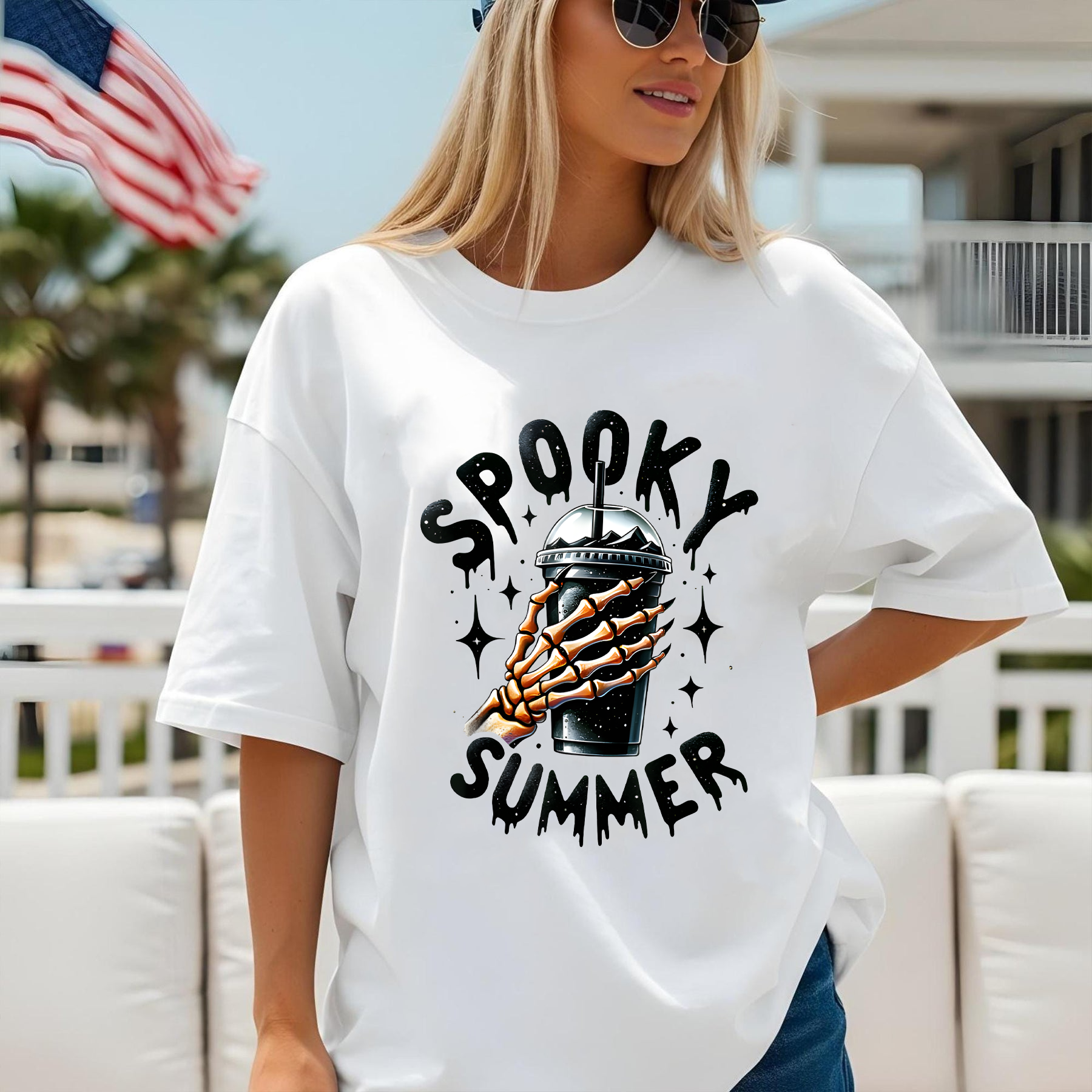Spooky Summer Shirt, Coffee Skeleton Summer Shirt, Vacation Hawaii Beach T-Shirt