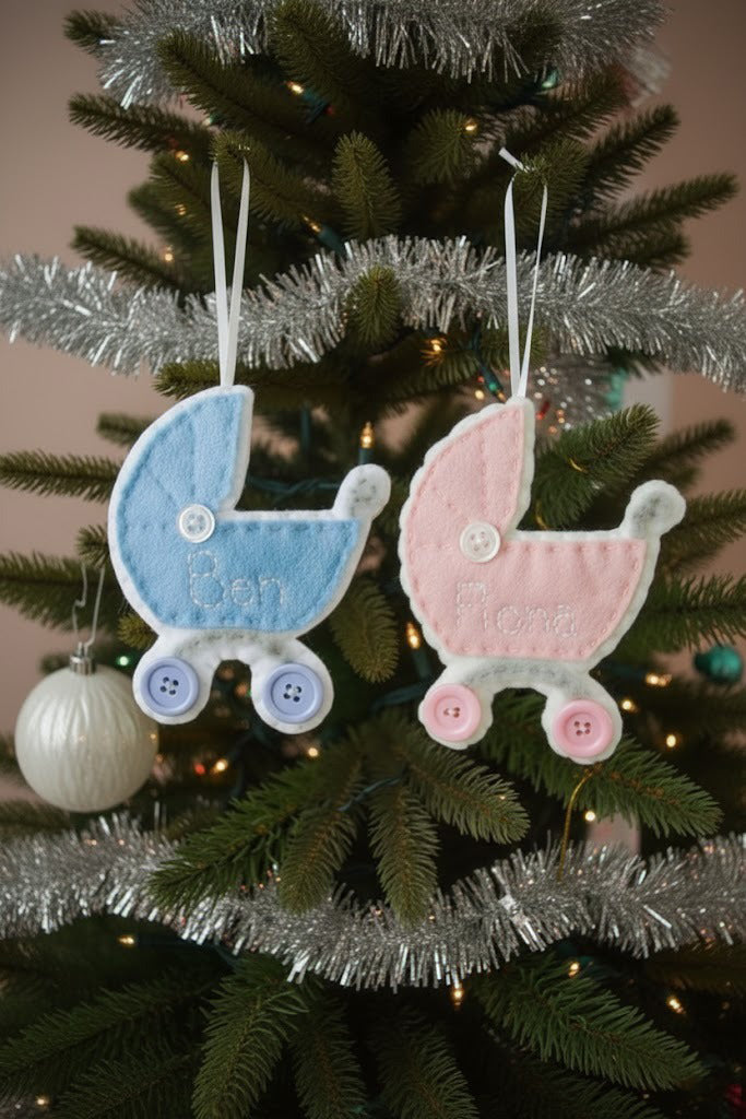Personalized Buggy Stroller Ornament, Baby Fabric Ornament, Custom Name Keepsake, Handmade Ornament, Holiday Keepsake Gift