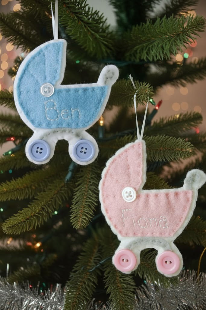 Personalized Buggy Stroller Ornament, Baby Fabric Ornament, Custom Name Keepsake, Handmade Ornament, Holiday Keepsake Gift