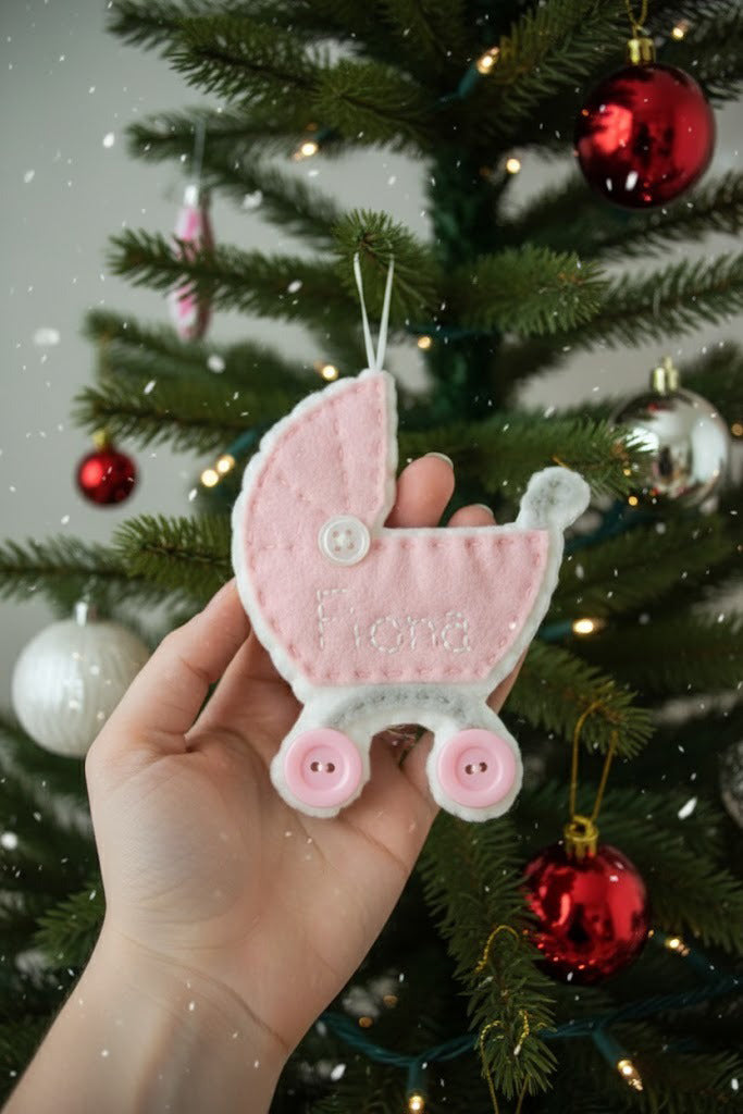 Personalized Buggy Stroller Ornament, Baby Fabric Ornament, Custom Name Keepsake, Handmade Ornament, Holiday Keepsake Gift