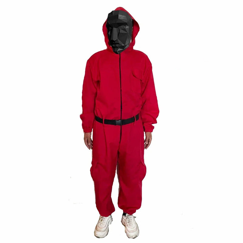 Square Circle Triangle with Helmet mask, Squid Game Jumpsuit, Game Cosplay Jumpsuit